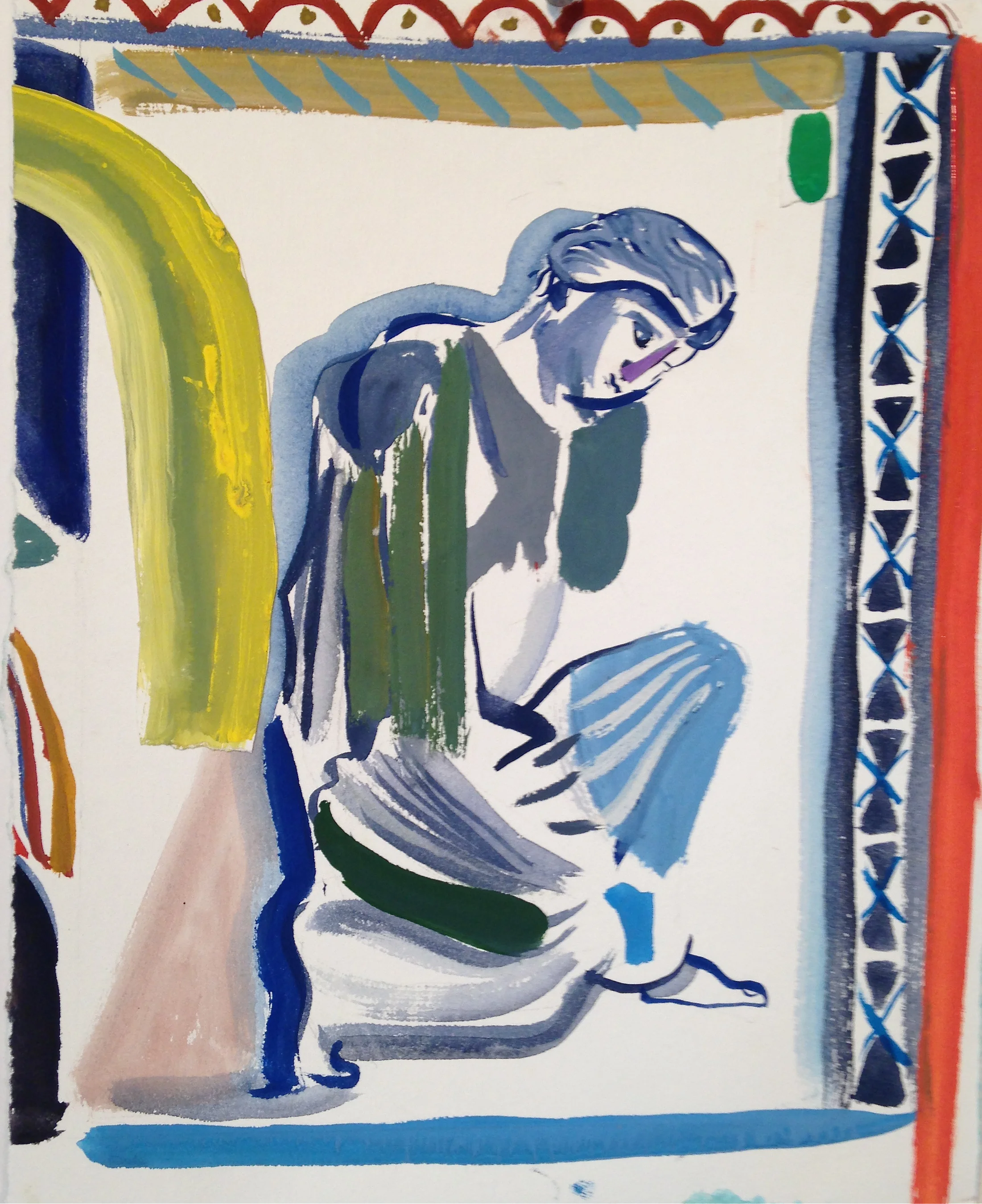 Crouching Woman with Rainbow 2015 gouache, collage, ink