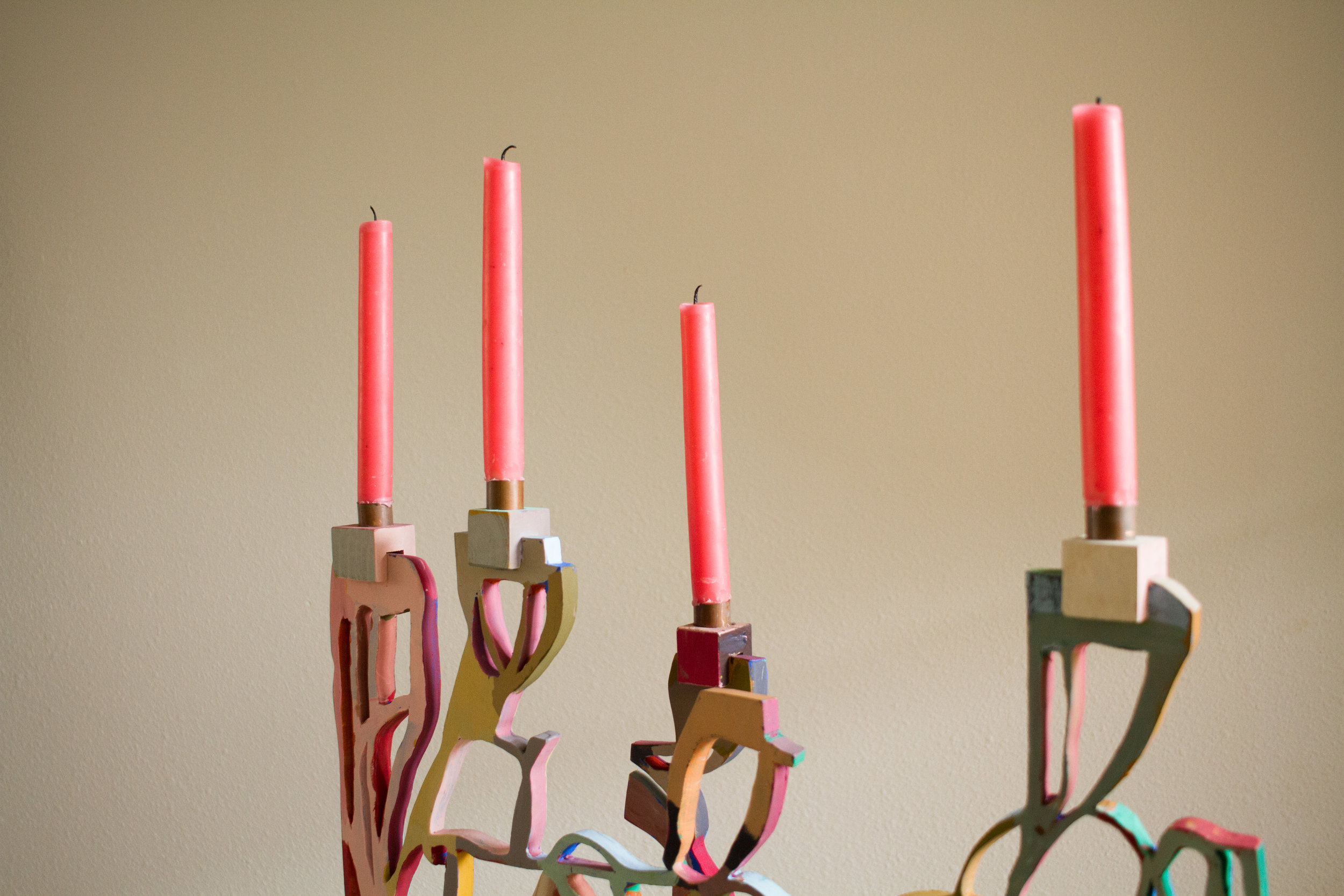   Candle Piece  (detail)  2017  birch plywood, flashe, copper, beeswax, cotton 