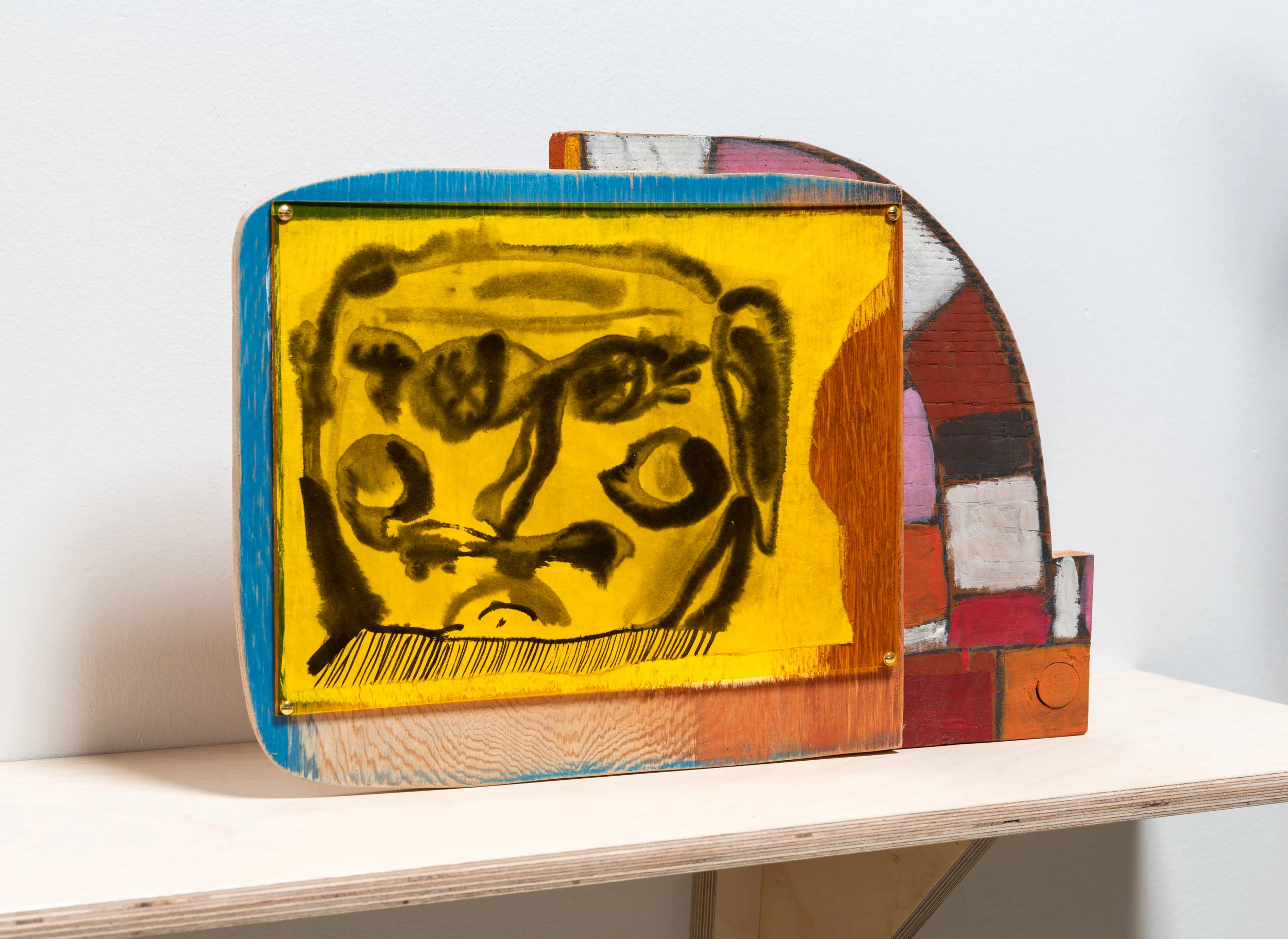 Buddha At Sunset 2019 Fir ply, pine, sumi ink on paper, plexiglass, brass