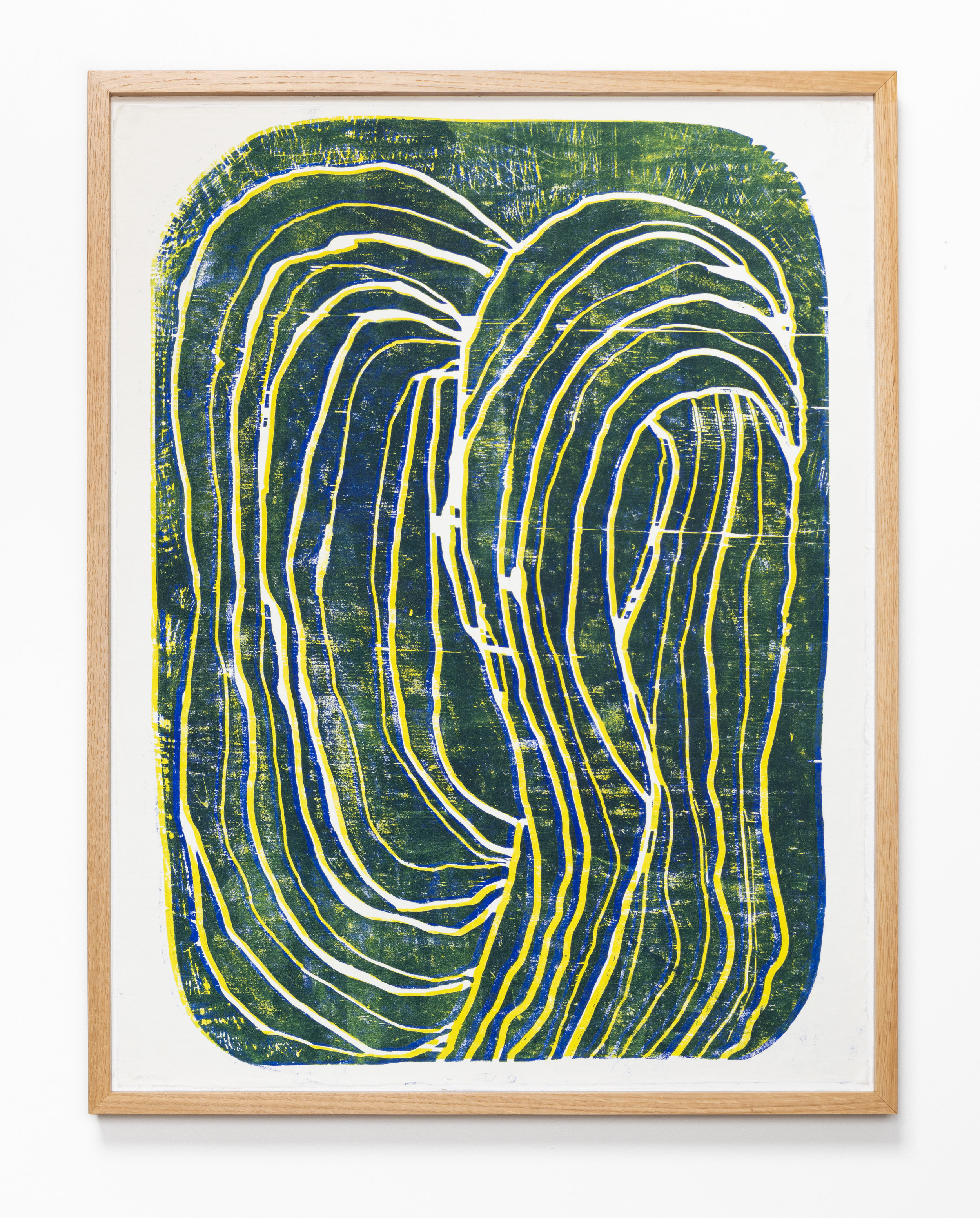   Corn Silk   2019  Woodblock monotype in white oak frame 