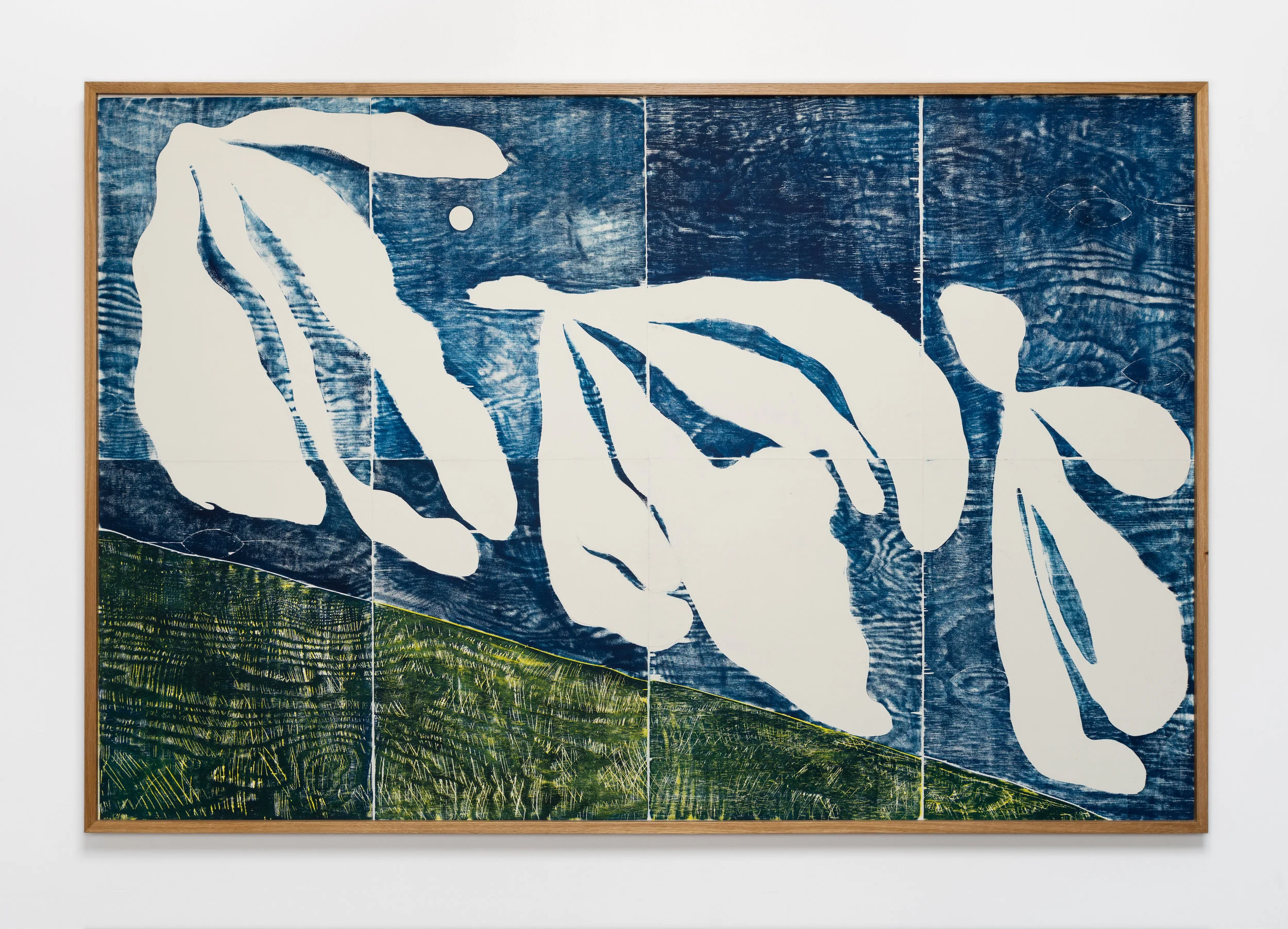 Clouds Roll By Like A Train In The Sky 2019 Woodblock monotype in white oak frame