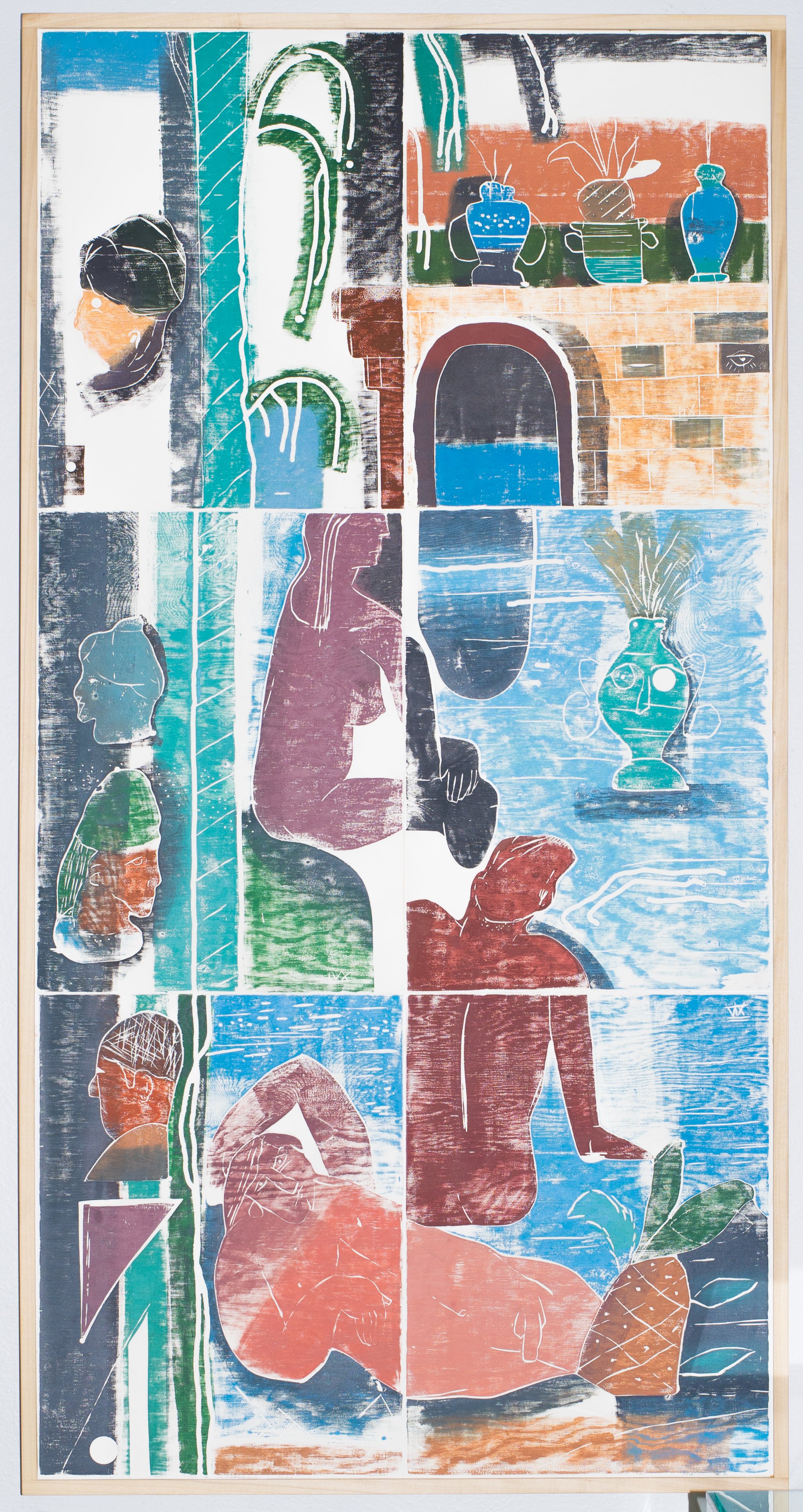   Bathers  (panel one)  multi-color woodblock monoprint   2017 
