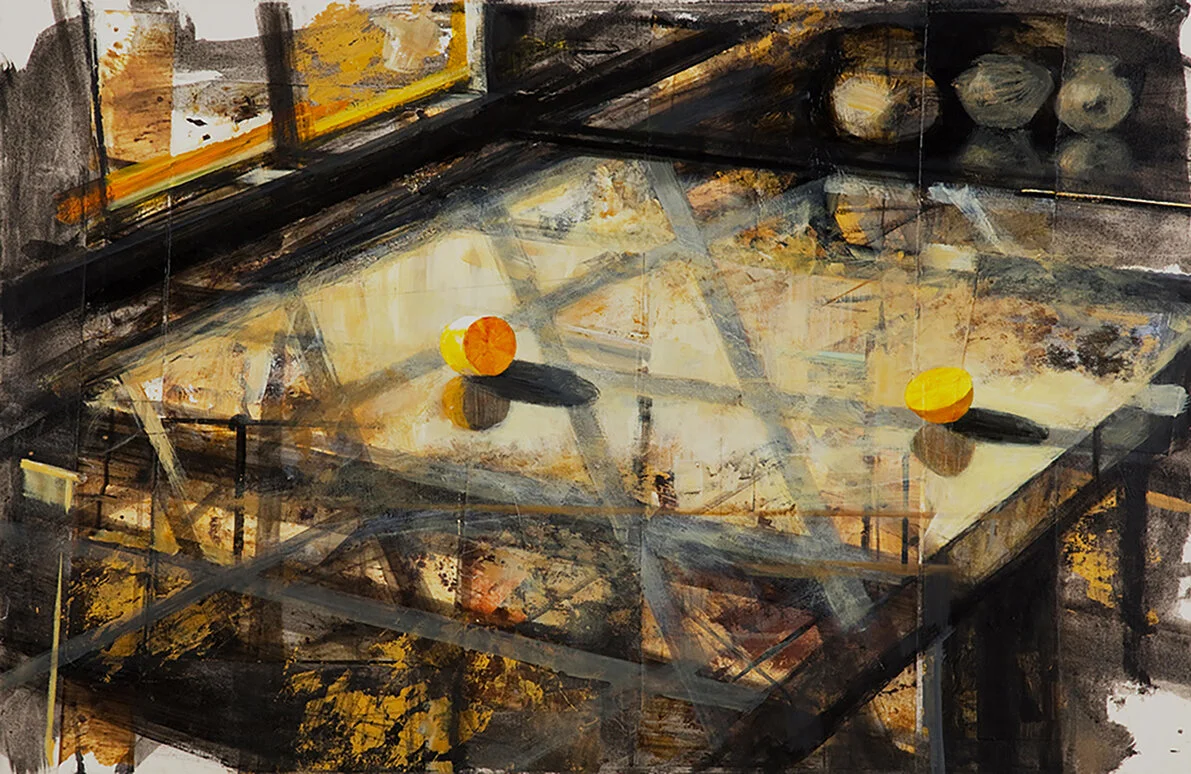  Countertop with Cut Lemon  30 x 38 inches  collage mixed media 