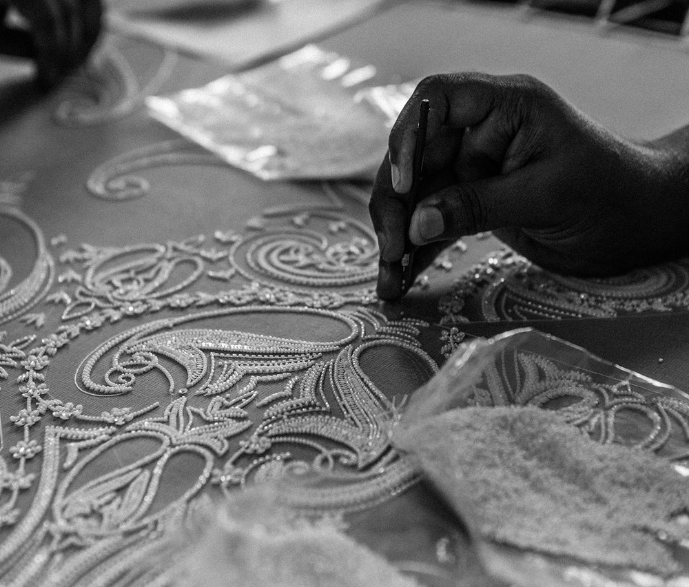 All Bo & Luca gowns are hand beaded by artisans in India.