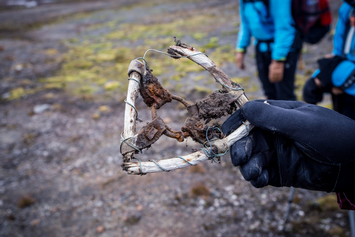 We found a piece of an old ski pole; likely from a trapper that used to work on the island.