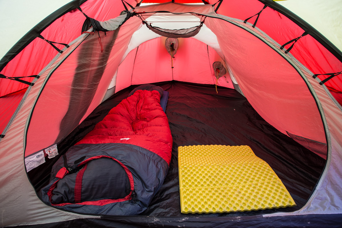 Inside the tent.
