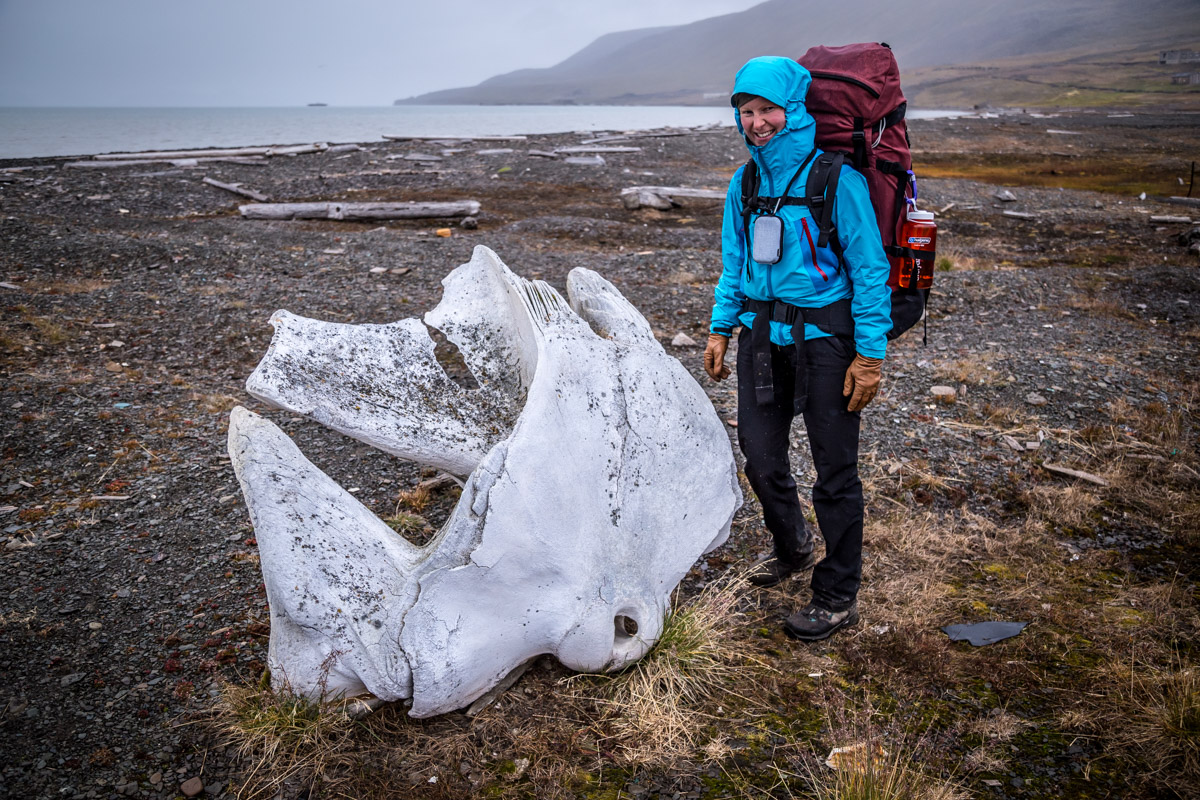 Anne posing with an old whale bone.