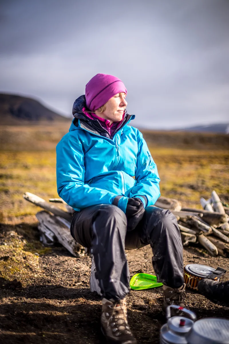 Kjersti enjoying the warm sunshine that finally broke through the clouds.