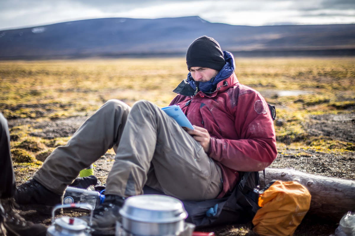 Reading up on Svalbard wildlife in our downtime.