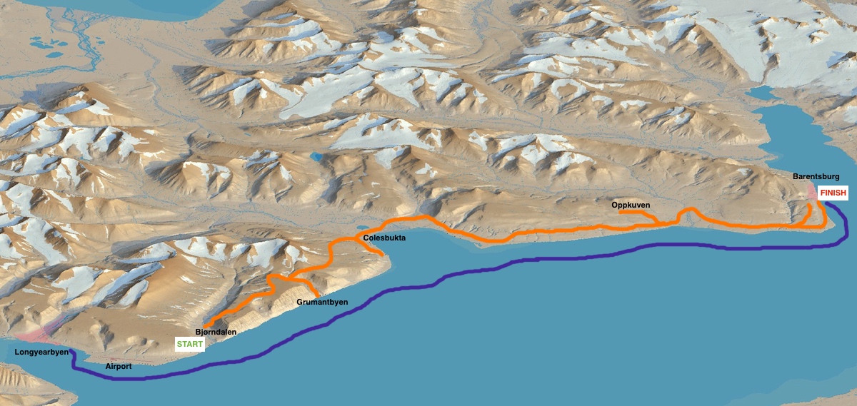Our route on Spitsbergen. We averaged 15-20 km per day.