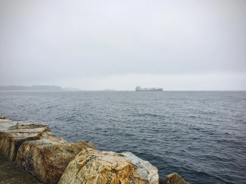 It's better to be looking out to sea from the land when the weather is like this. Not the other way around!