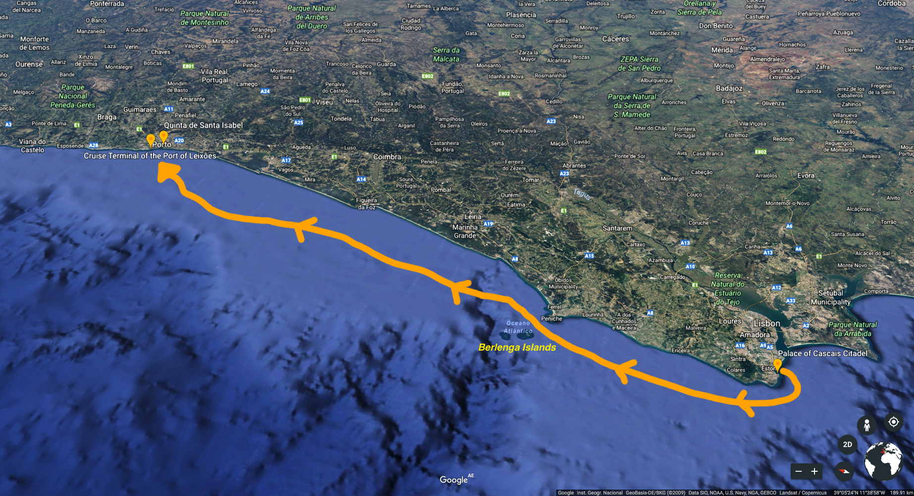 From Cascais/Lisbon, we sailed up the coast towards Porto.