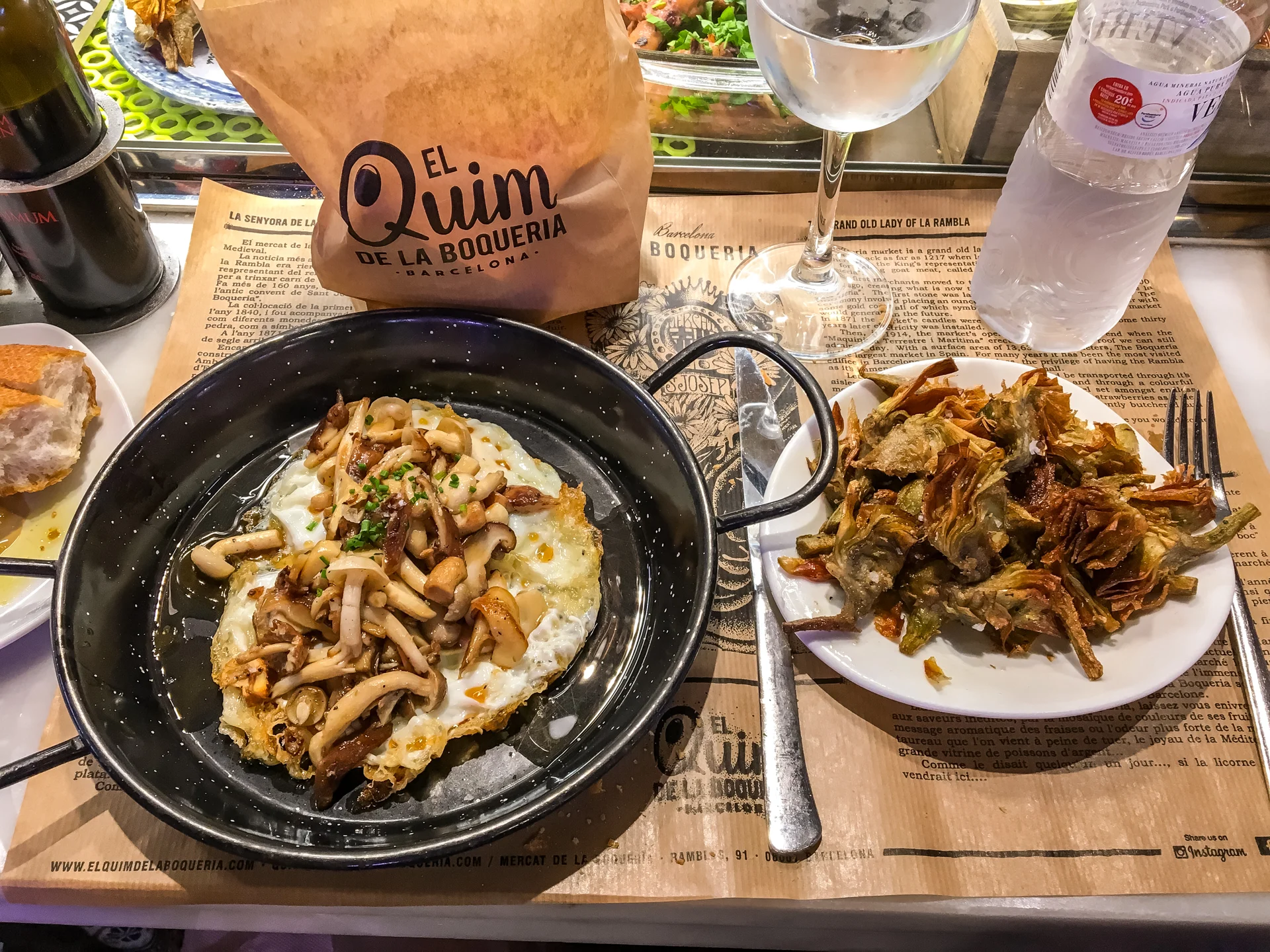 Wild mushrooms & eggs, and fried artichoke hearts. Two plates of deliciousness!
