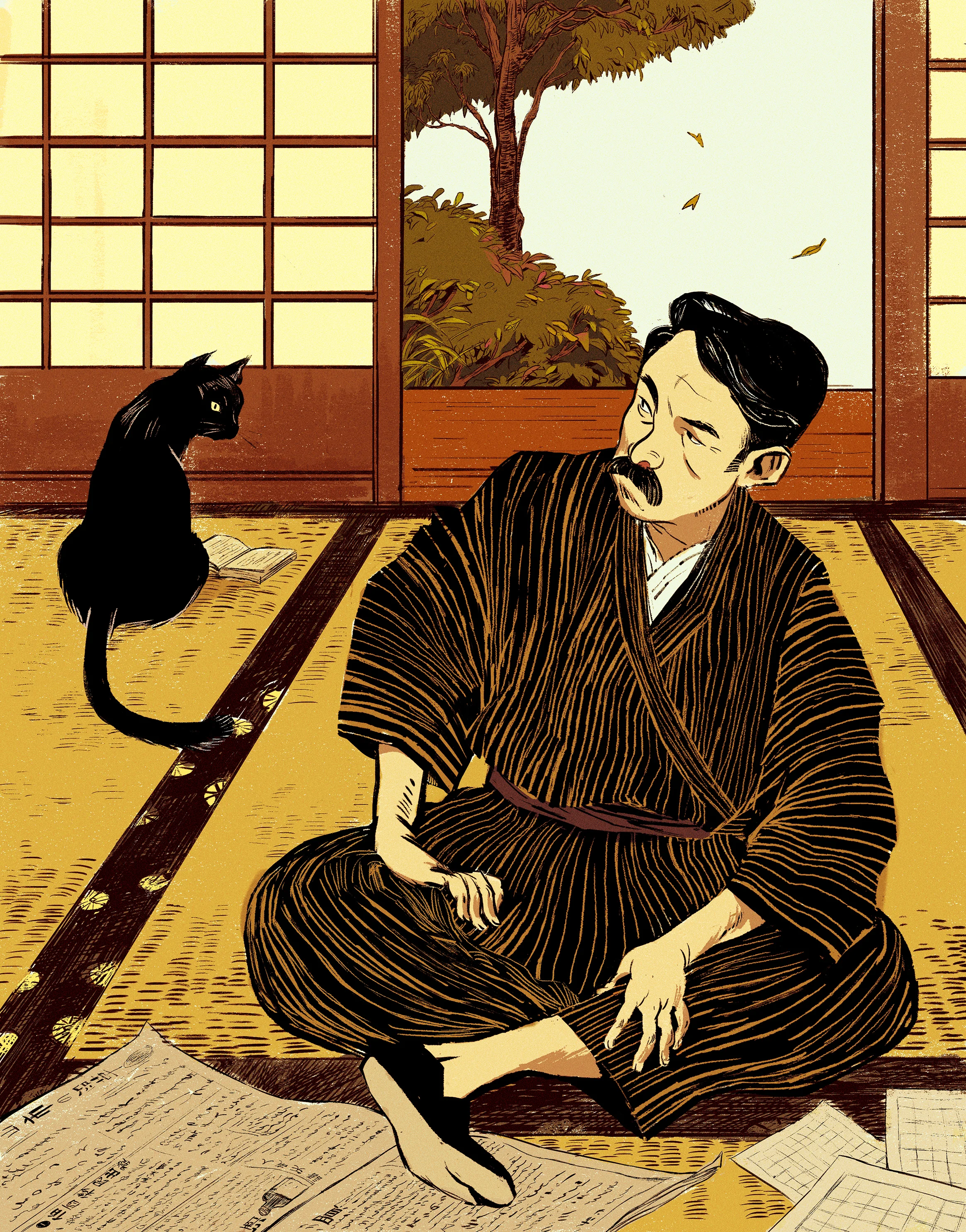 An accompanying illustration to Natsume Sōseki’s 1905 novel I Am a Cat. (self-initiated)