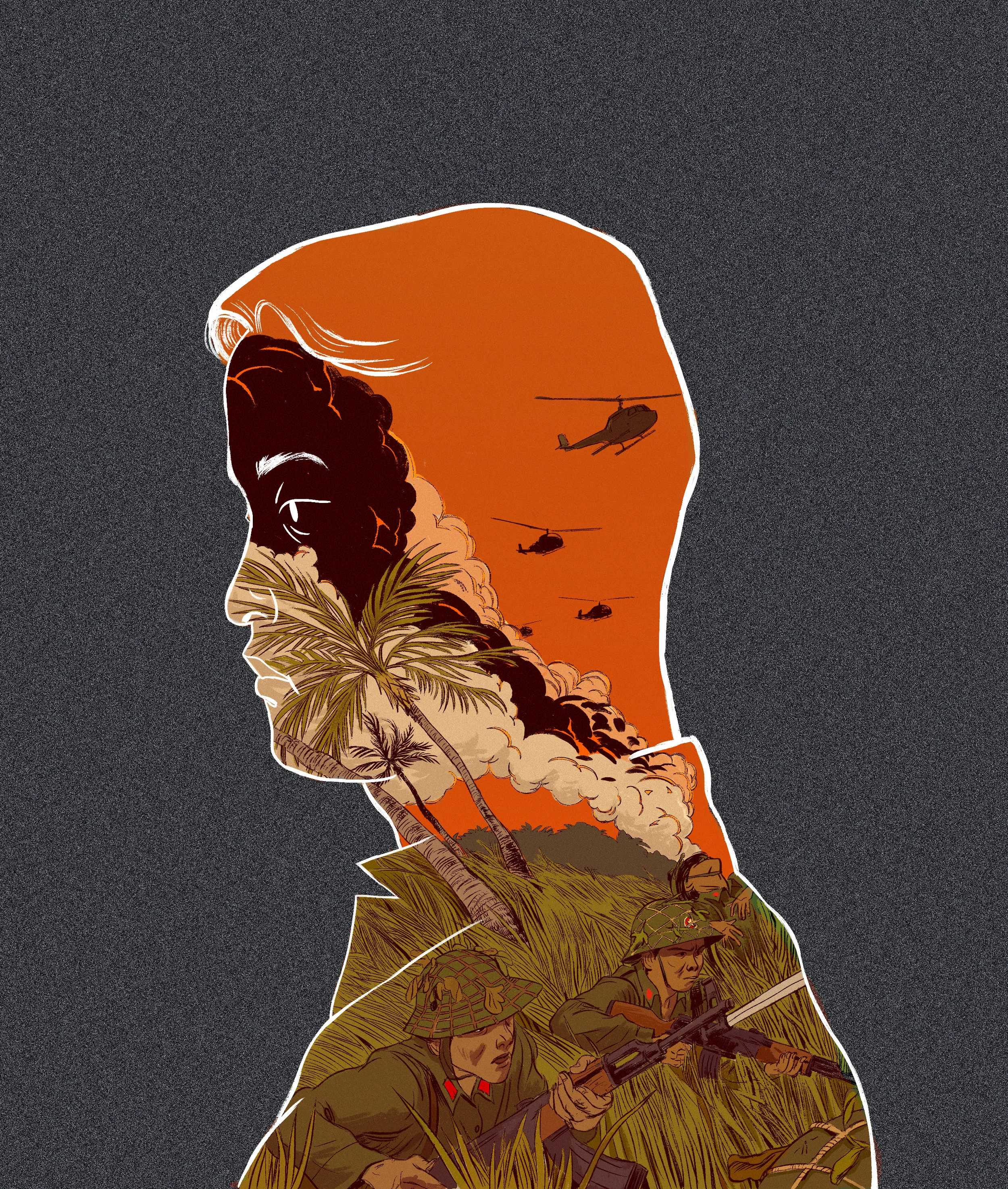 A self-initiated illustration based on Viet Thanh Nguyen’s 2015 novel The Sympathizer .