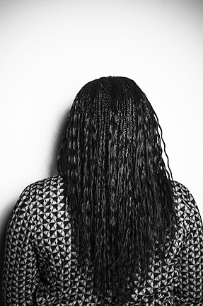 I chose to shoot myself against a white wall while wearing a geometric short with my hair down. I wasn't quite sure if Connie just wanted to see the back of our heads, or if she wanted something a bit more creative. The second attempt is a more simple and clean image, which is my style; the shirt tells specifically what I like with out me having to actually say it.
