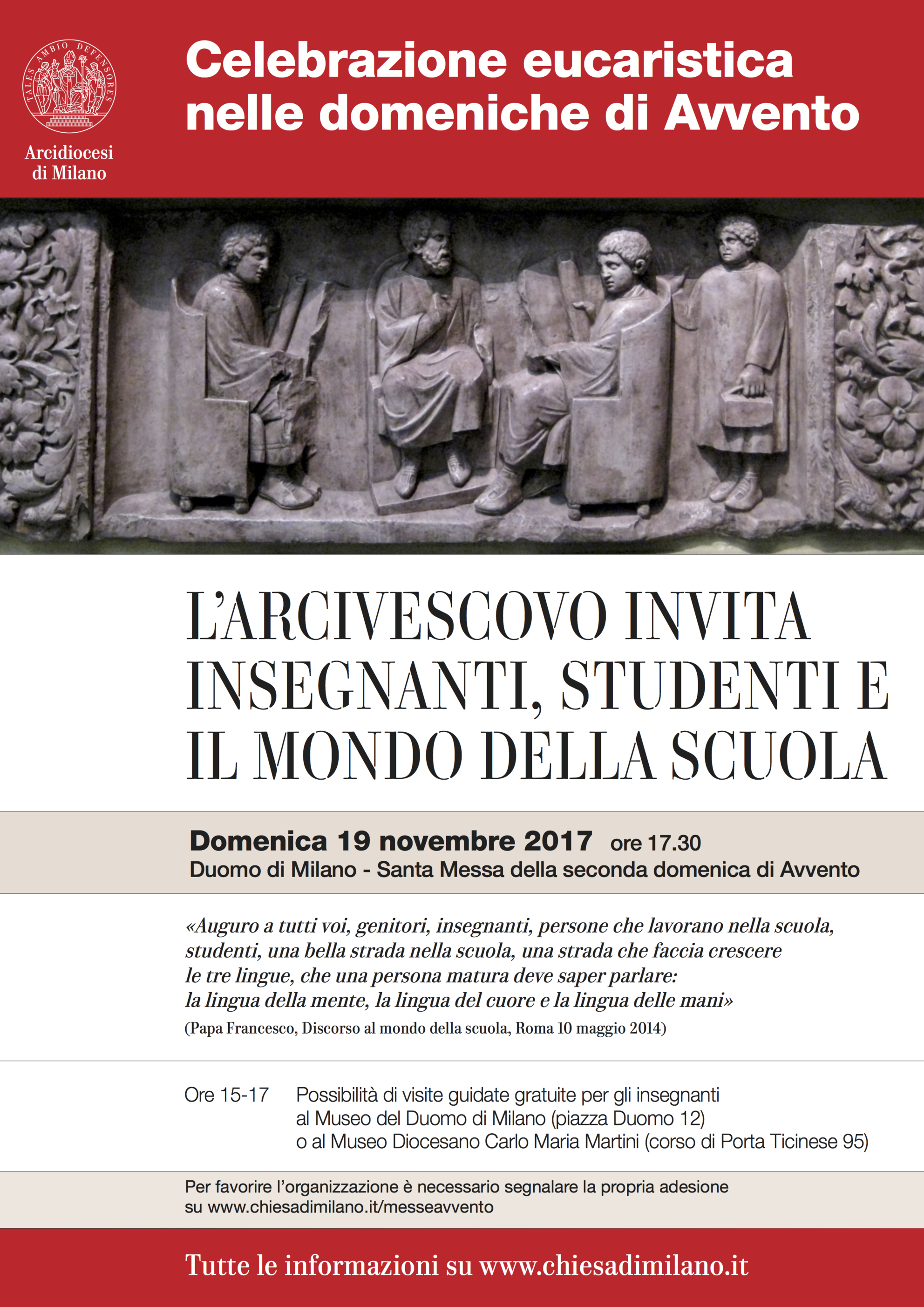 L’arcivescovo invita insegnanti, studenti e il mondo della scuola