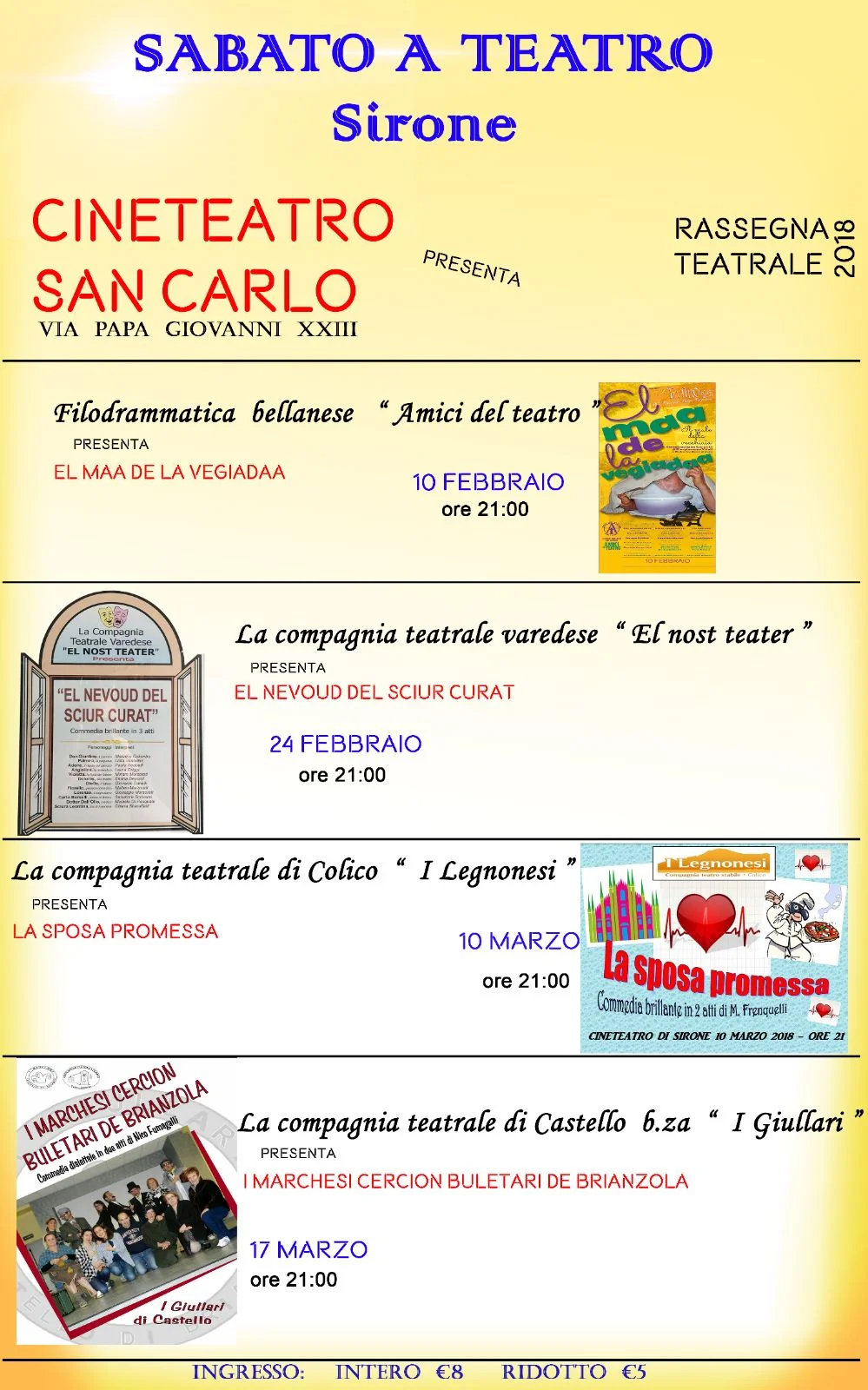 Teatro di Sirone: prossimi appuntamenti