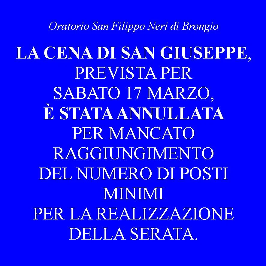 Cena di Sang Giuseppe: aggiornamento
