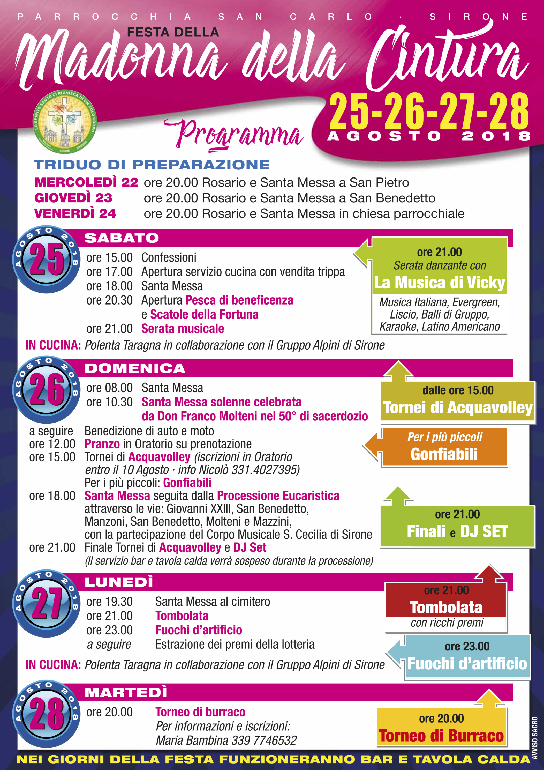 Programma festa Madonna della cintura