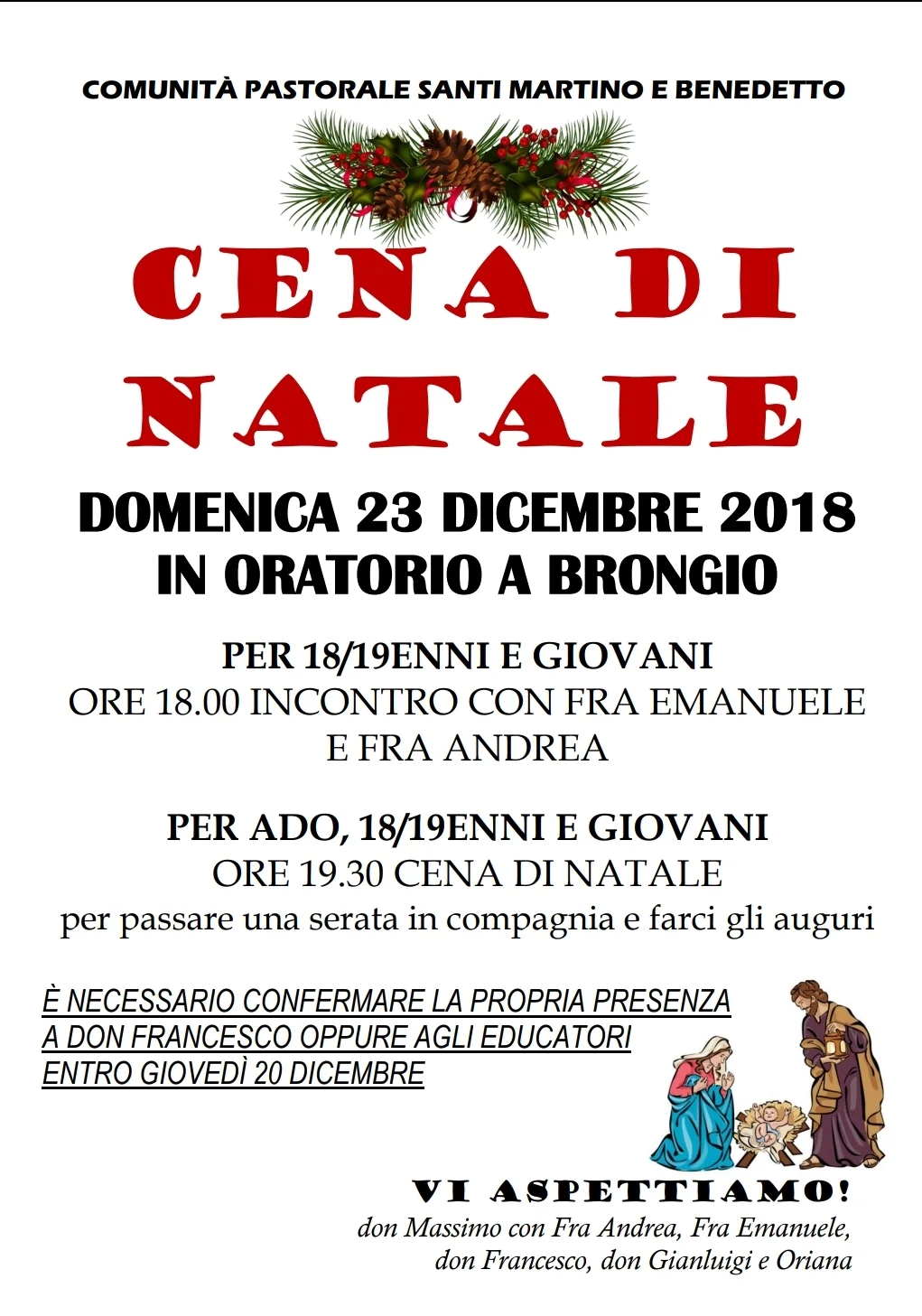 Cena di Natale adolescenti, 18/19enni e giovani