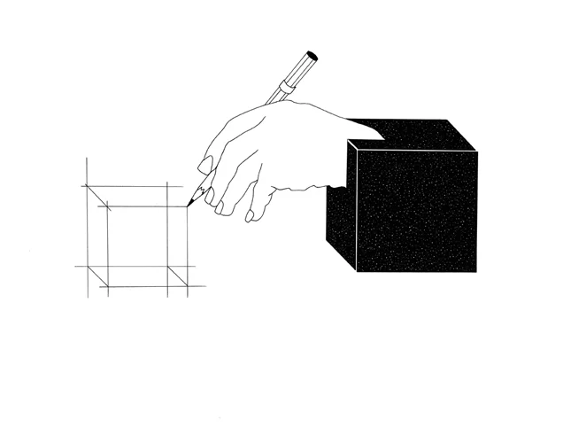 A Black Box Putting the Finishes Touches on a Black Box 16" X 20" ink on paper