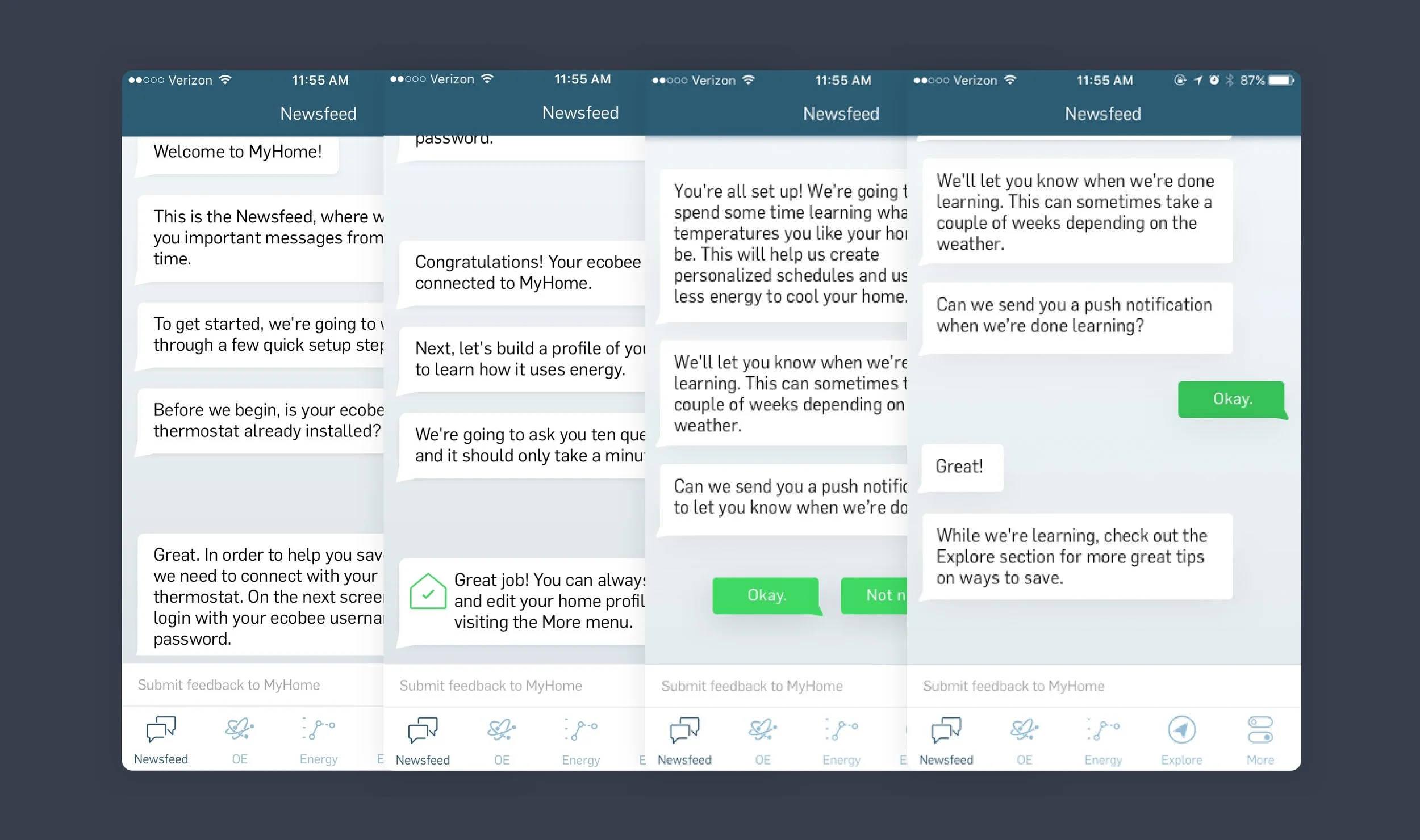 Sample messaging for the OE onboarding experience in MyHome