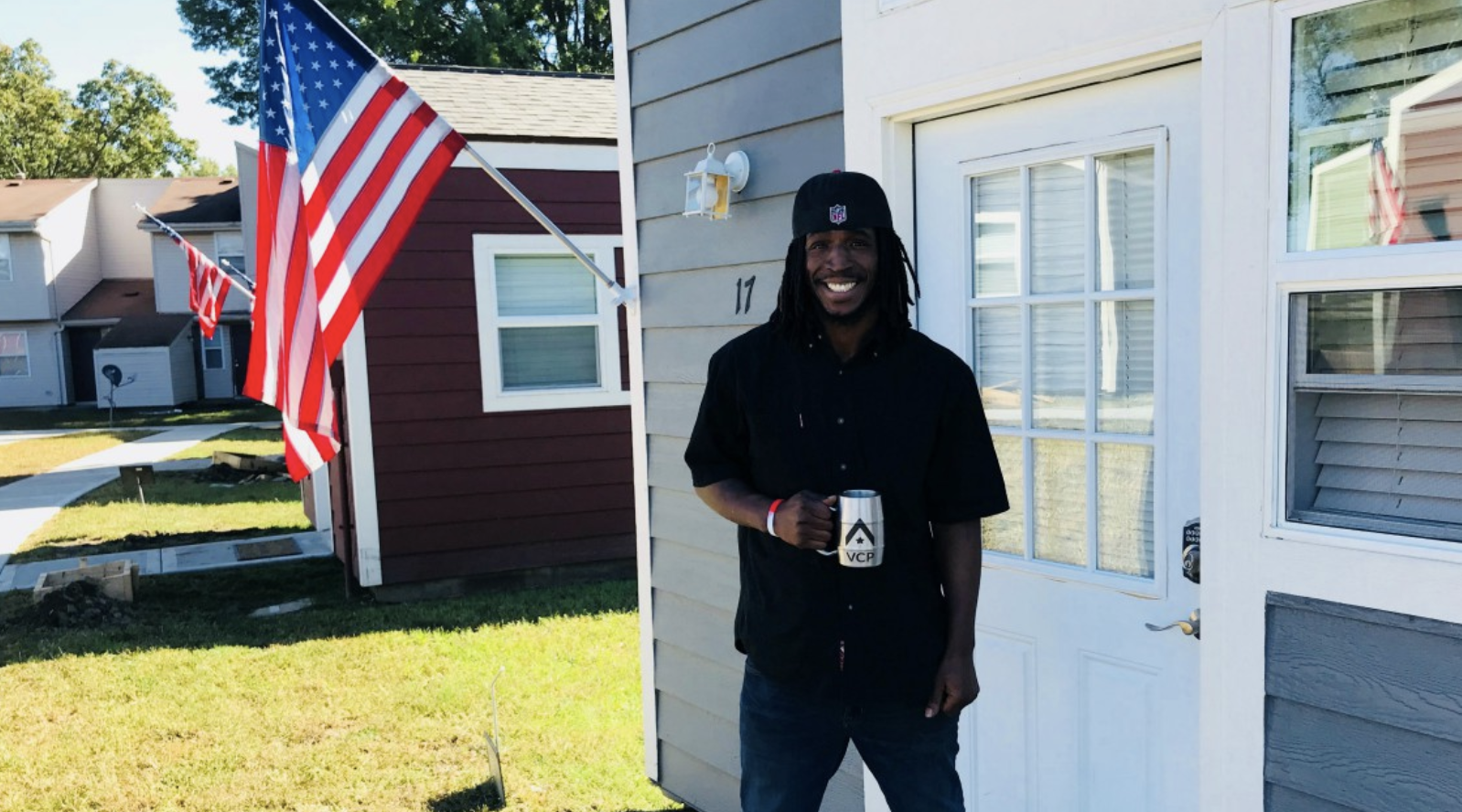 Navy veteran Henry Owens, 32, lives in a tiny house built by the nonprofit Veterans Community Project. Formerly homeless, Owens credits the organizations with saving his life. (Veterans Community Project)