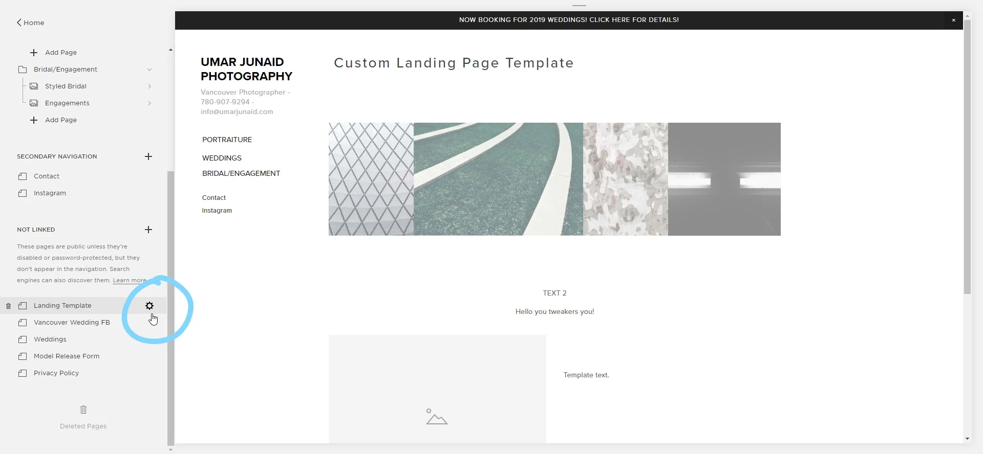 Step 5: This is where the fun part begins. Click the gear icon next to your newly created page.
