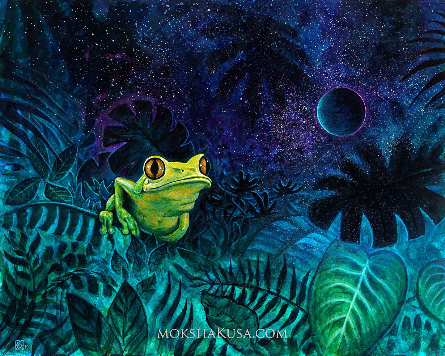 Yellow frog contemplate the universe in the jungle