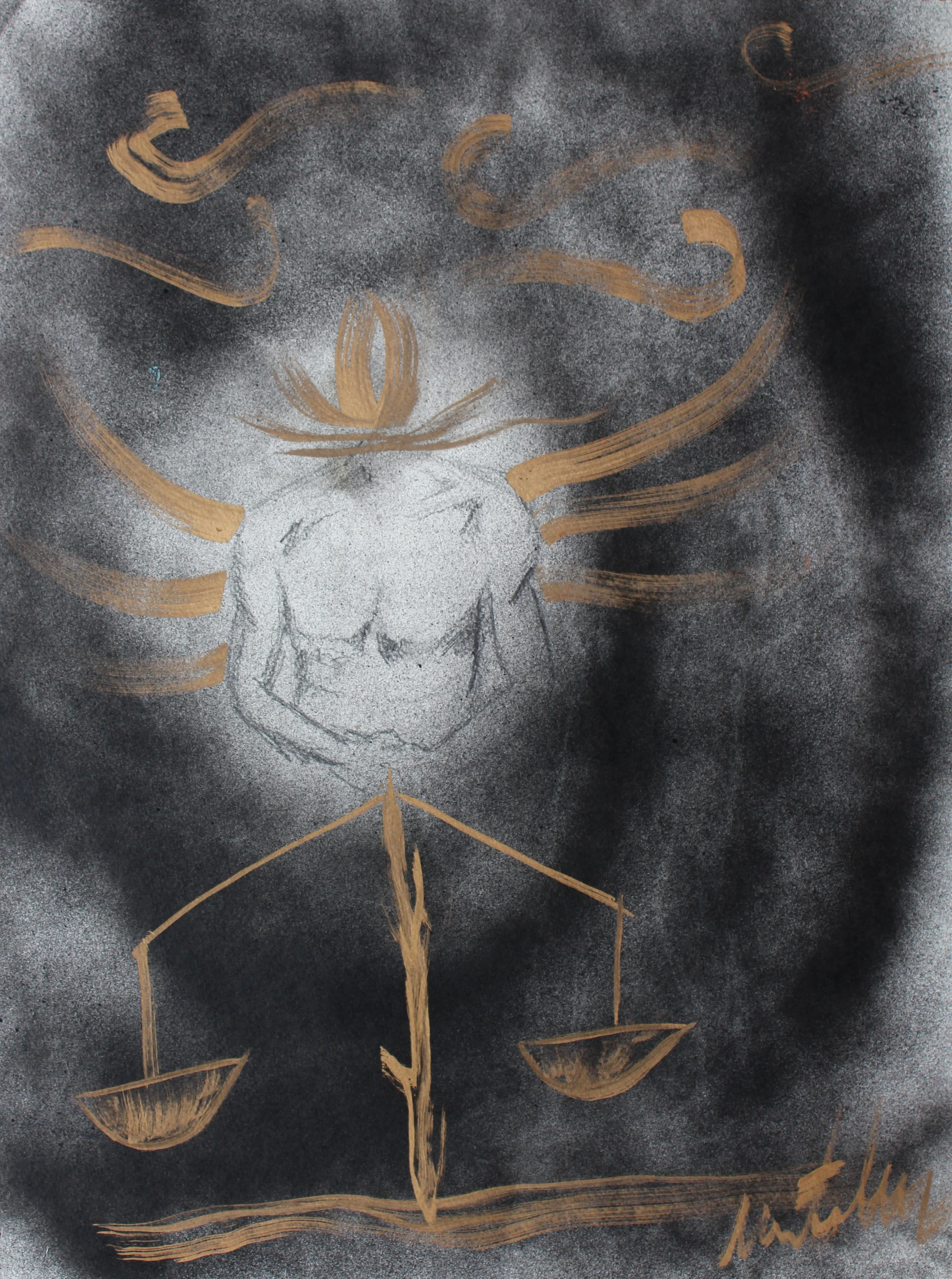 Equilibrium, 2017, (Série Ultra Light Been), Carvão, óleo e spray sobre tela, 62 x 46 cm