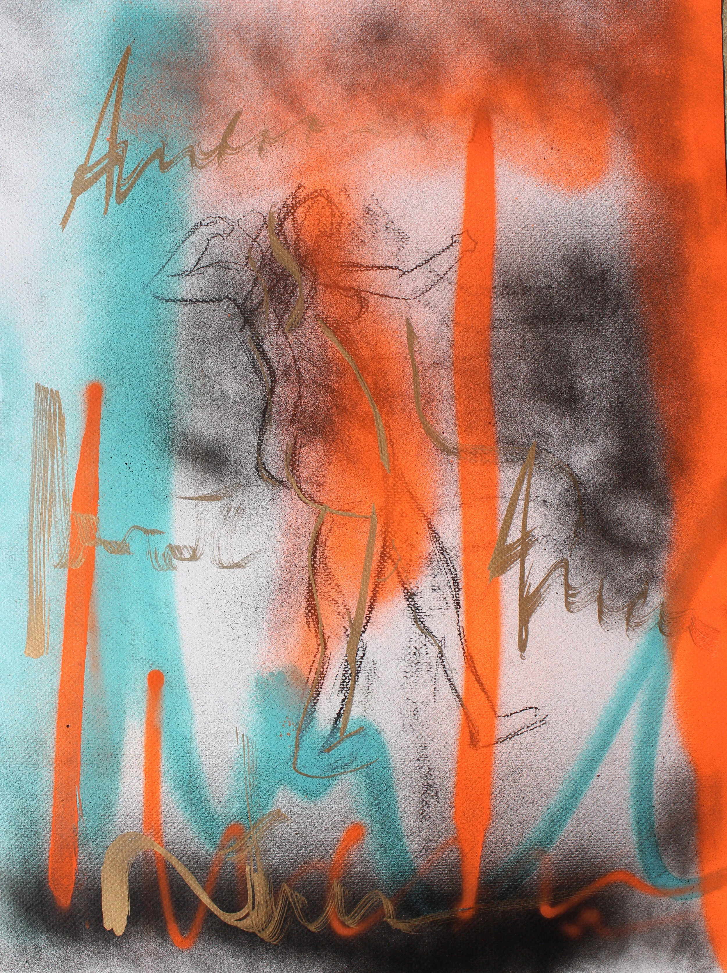 Dancing in The LIGHT, 2017, (Série Ultra Light Been), Carvão, óleo e spray sobre tela, 62 x 46 cm