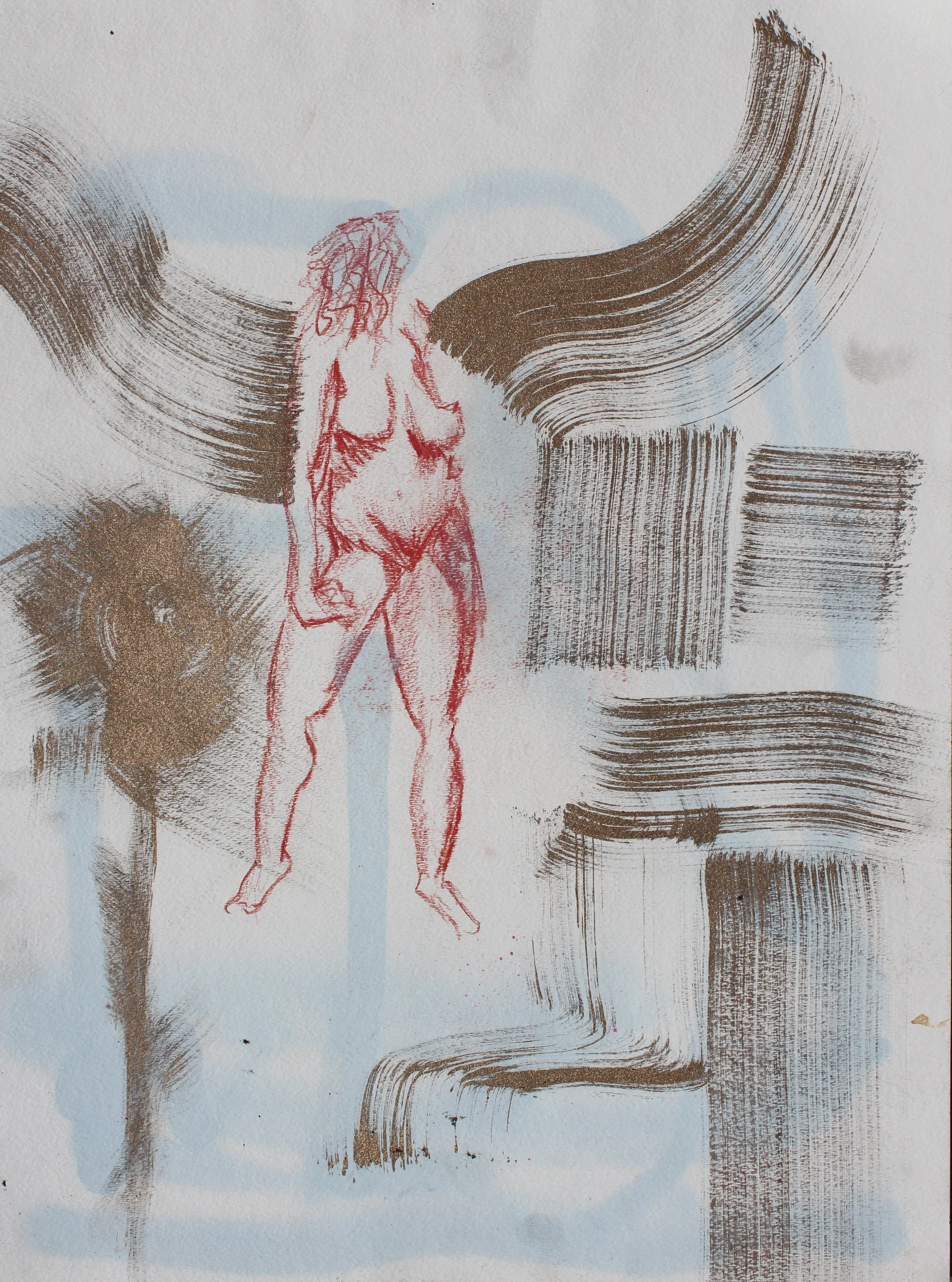 Woman, 2017, (Série Ultra Light Been), Carvão, óleo e spray sobre tela, 62 x 46 cm