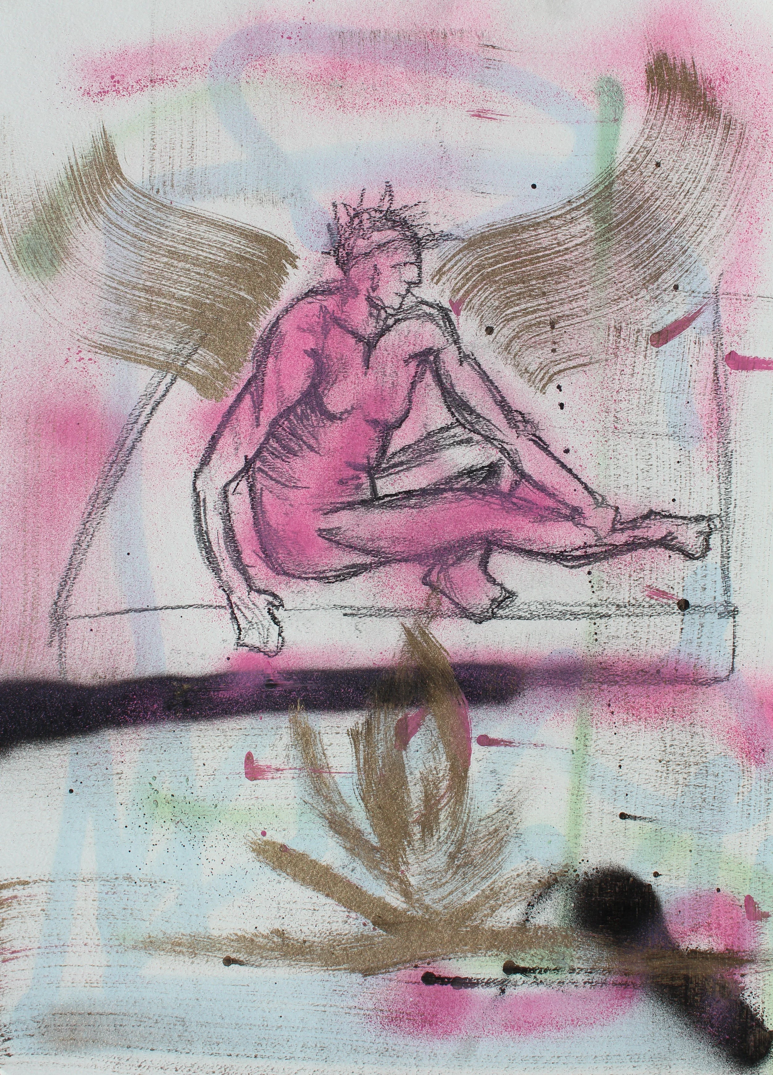 Gay, 2017, (Série Ultra Light Been), Carvão, óleo e spray sobre tela, 62 x 46 cm