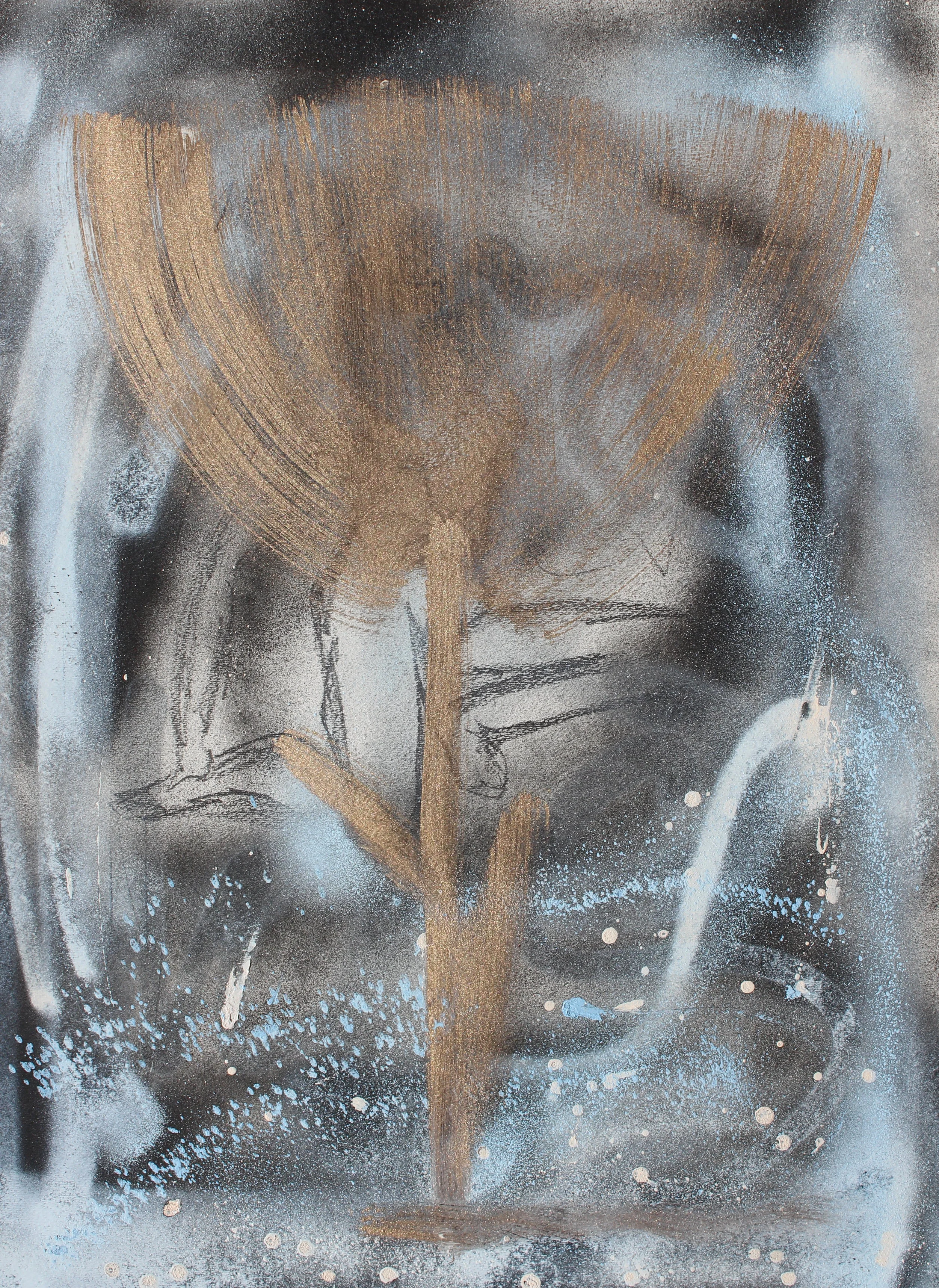 Flower Blow, 2017, (Série Ultra Light Been), Carvão, óleo e spray sobre tela, 62 x 46 cm