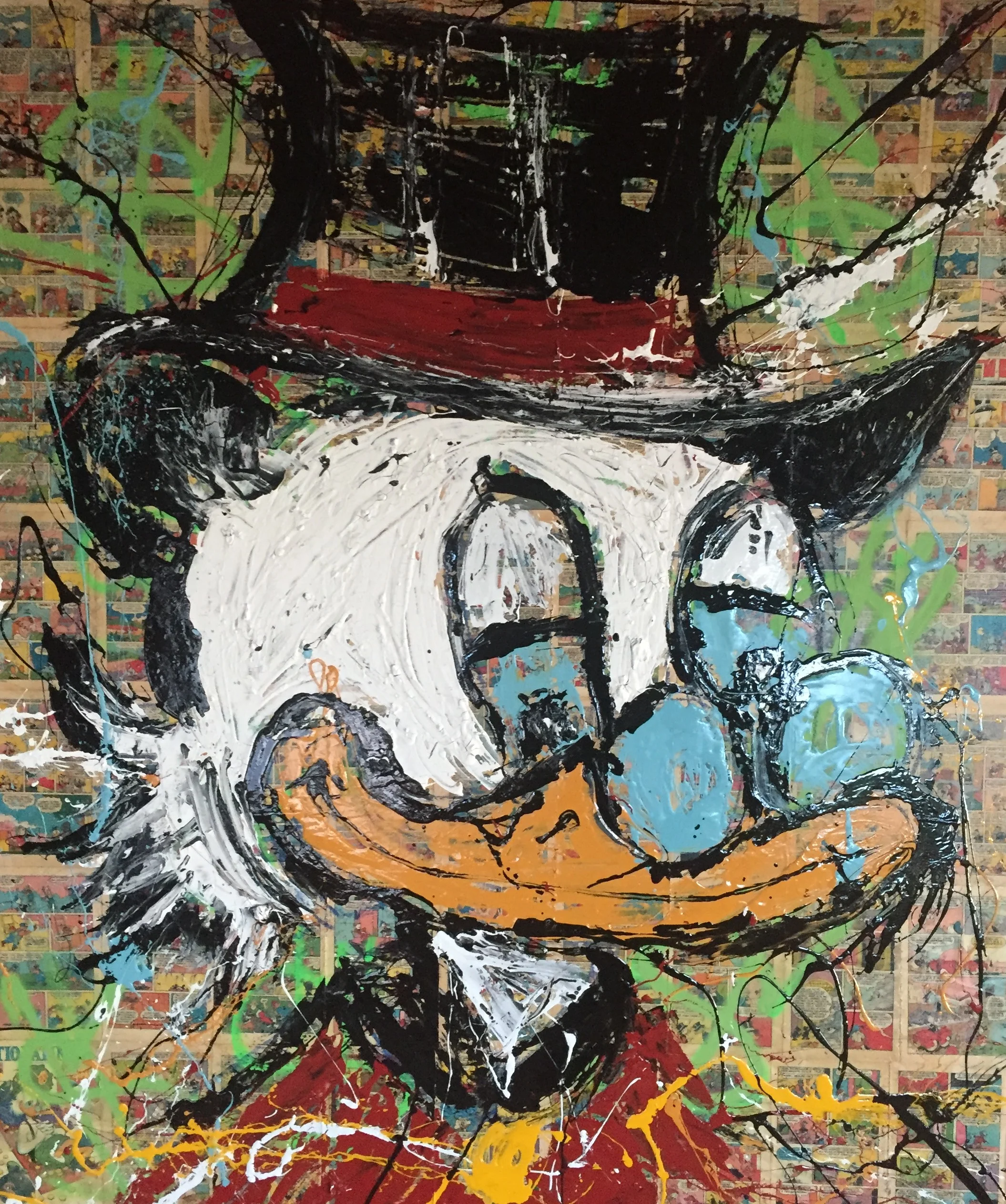 I'm A Bo$$, 2017, (Série Legends Never Die), Colagem com revista em quadrinho original vintage, óleo e acrílica sobre painel de chapa naval, 173 x 151 cm