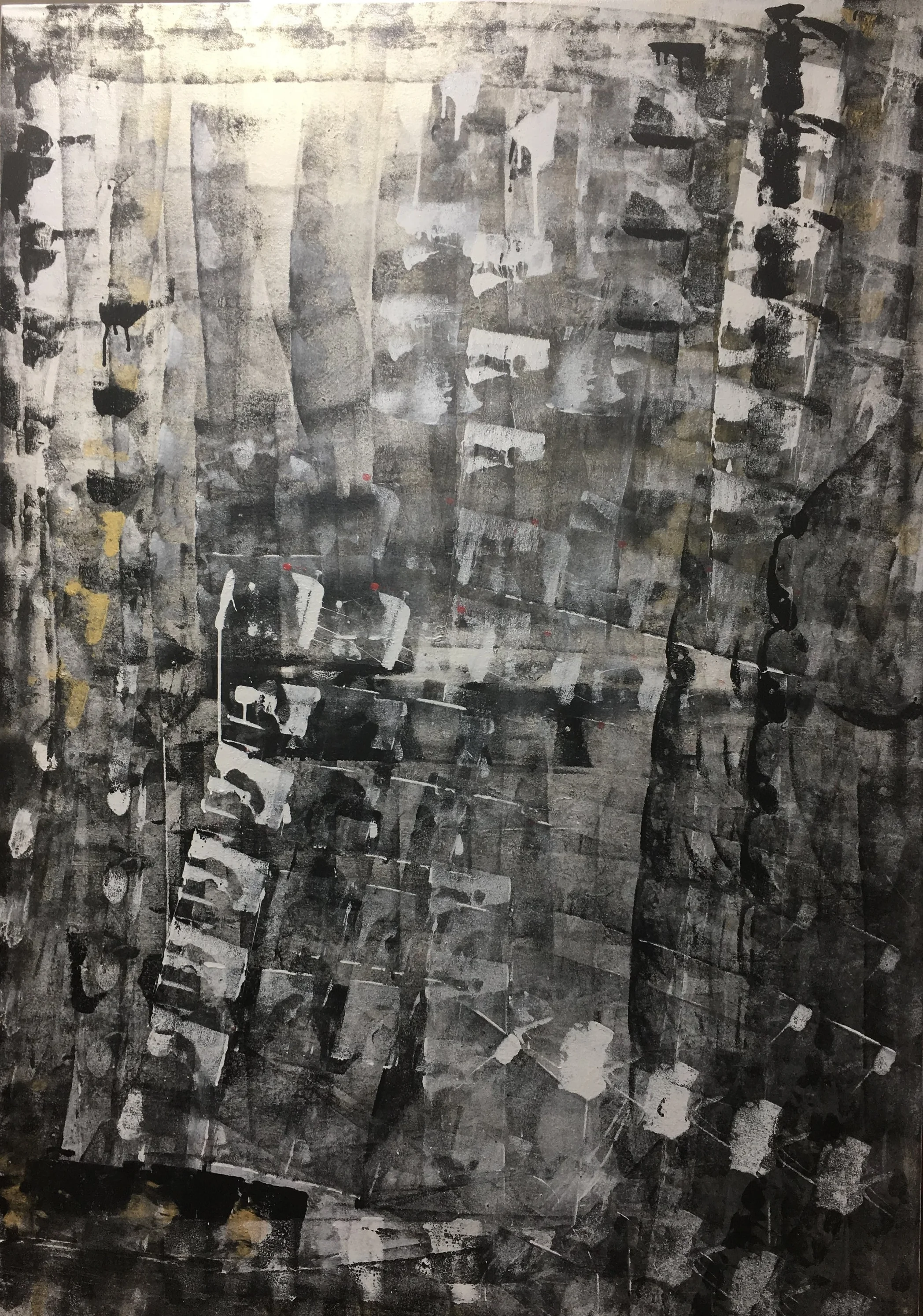 Stripes, 2016, (Série Black Gold), Colagem e acrílica e óleo sobre tela, 165 x 114 cm 