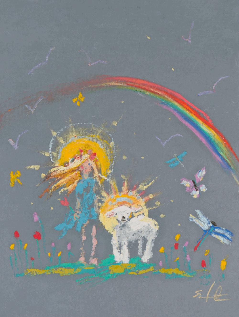 girl and lamb.GIF