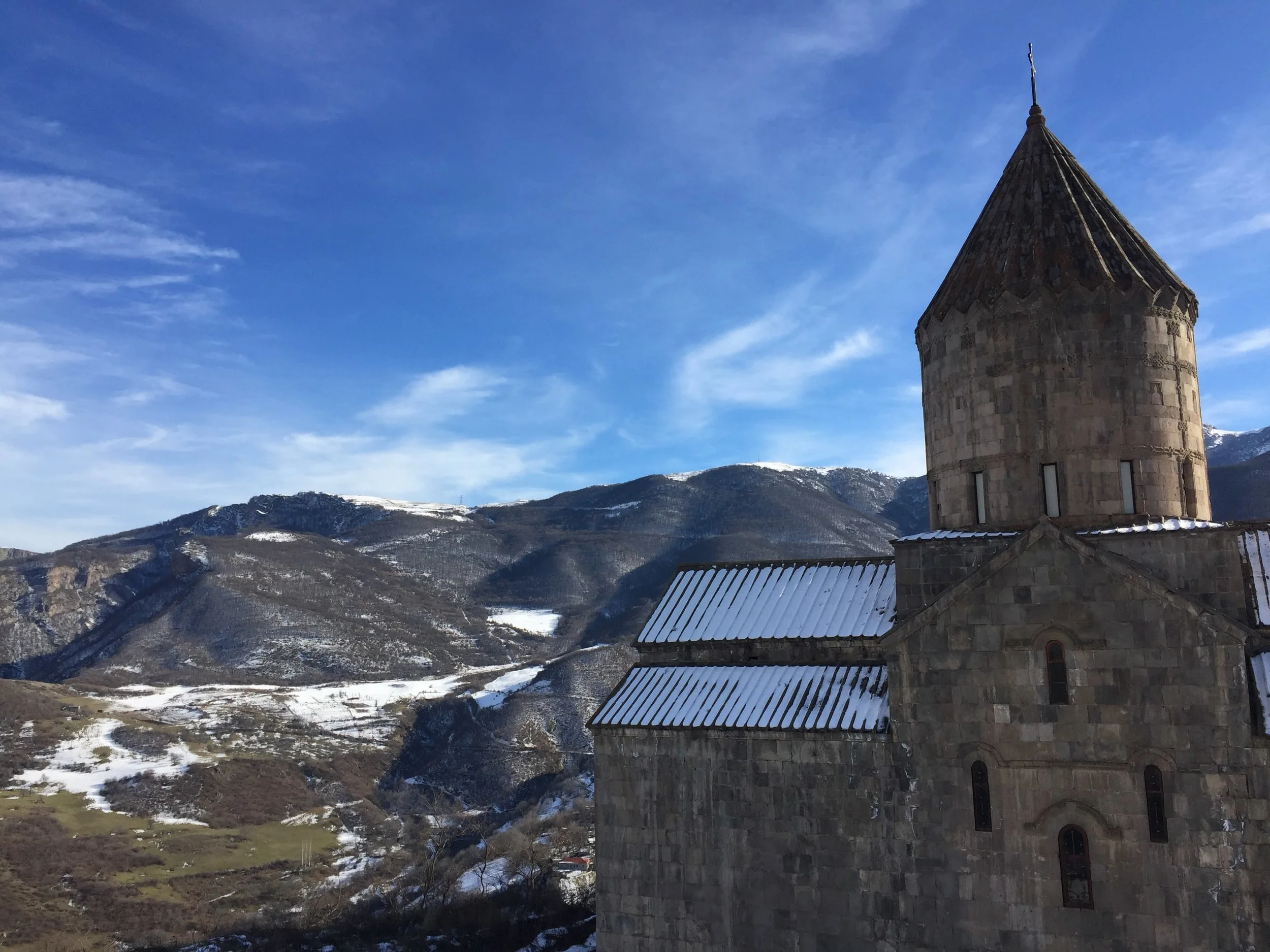 Tatev Monastery stands on the edge of a deep gorge so again you are surrounded by mountains and beautiful skies.