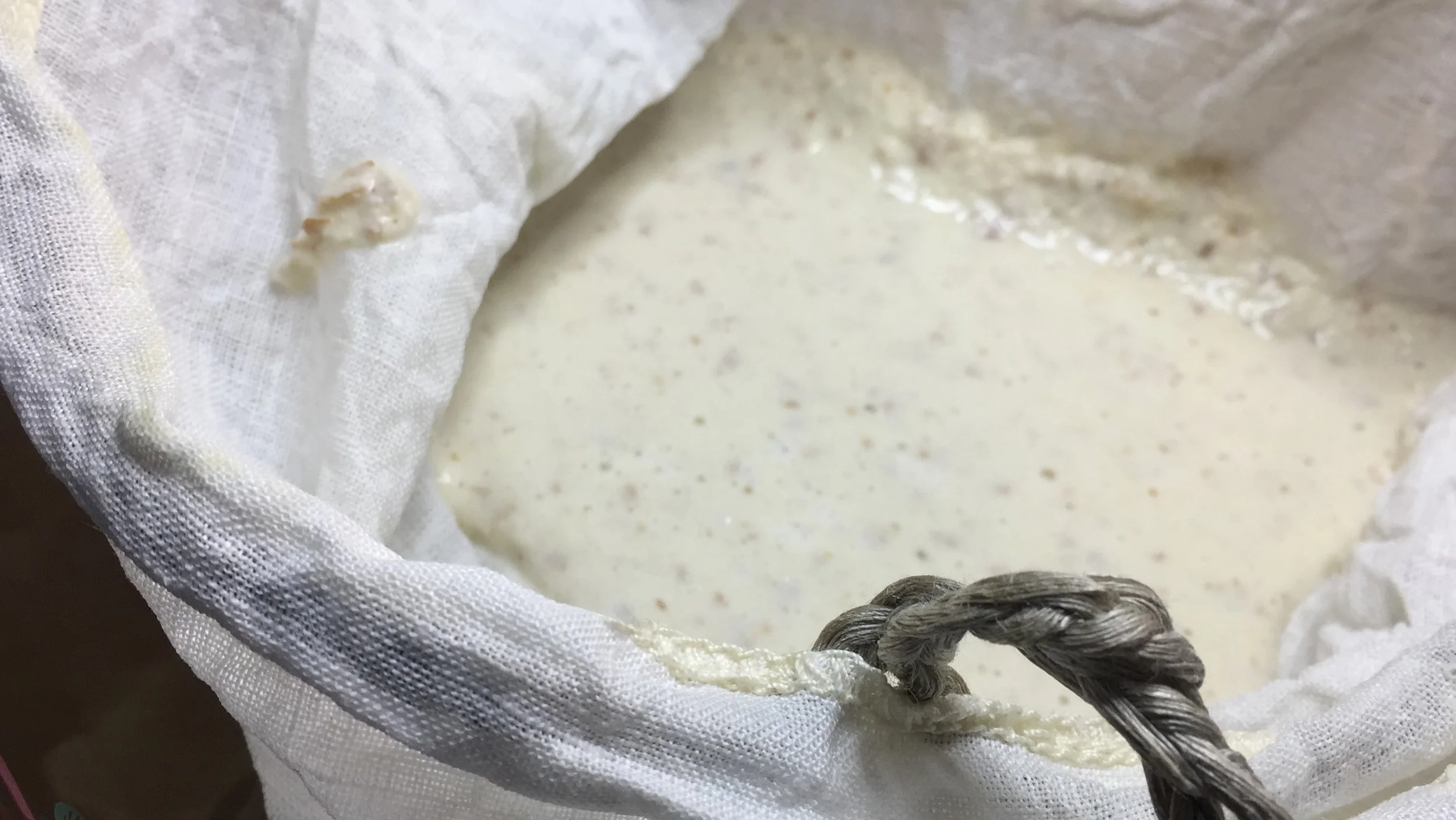 My Big Fat Organic Cotton and Hemp Nut Milk Sacks, before the squeeze.