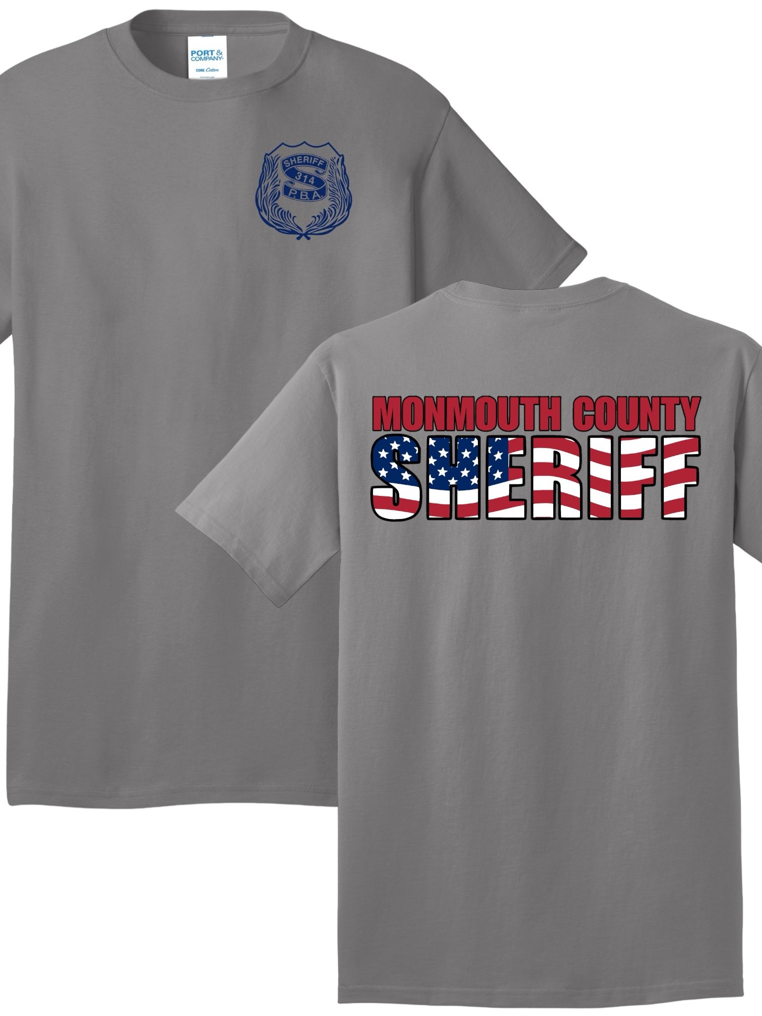 MONMOUTH SHERIFFS PBA - TEE, GRAY (RED WHITE BLUE)