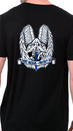St. Michael Protect Us T-Shirt, Black — Blue Line Beasts
