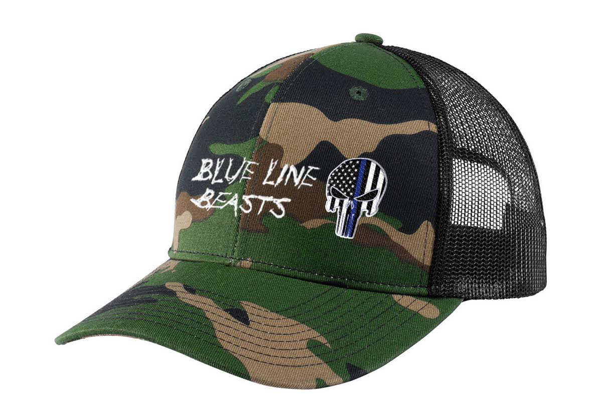 BLB - SNAPBACK TRUCKER HAT, PUNISHER LOGO - CAMO GREEN