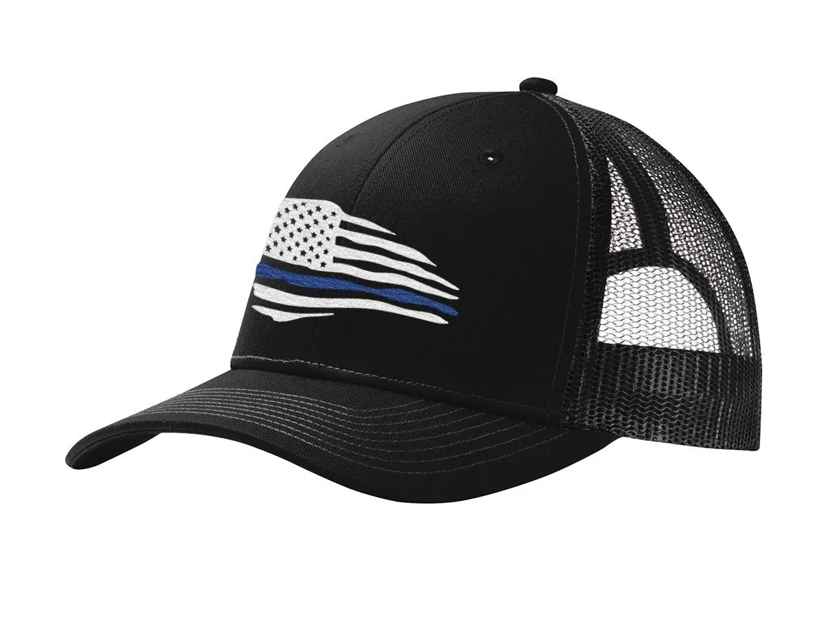 BLB - SNAPBACK TRUCKER HAT, BLUE LINE FLAG - BLACK
