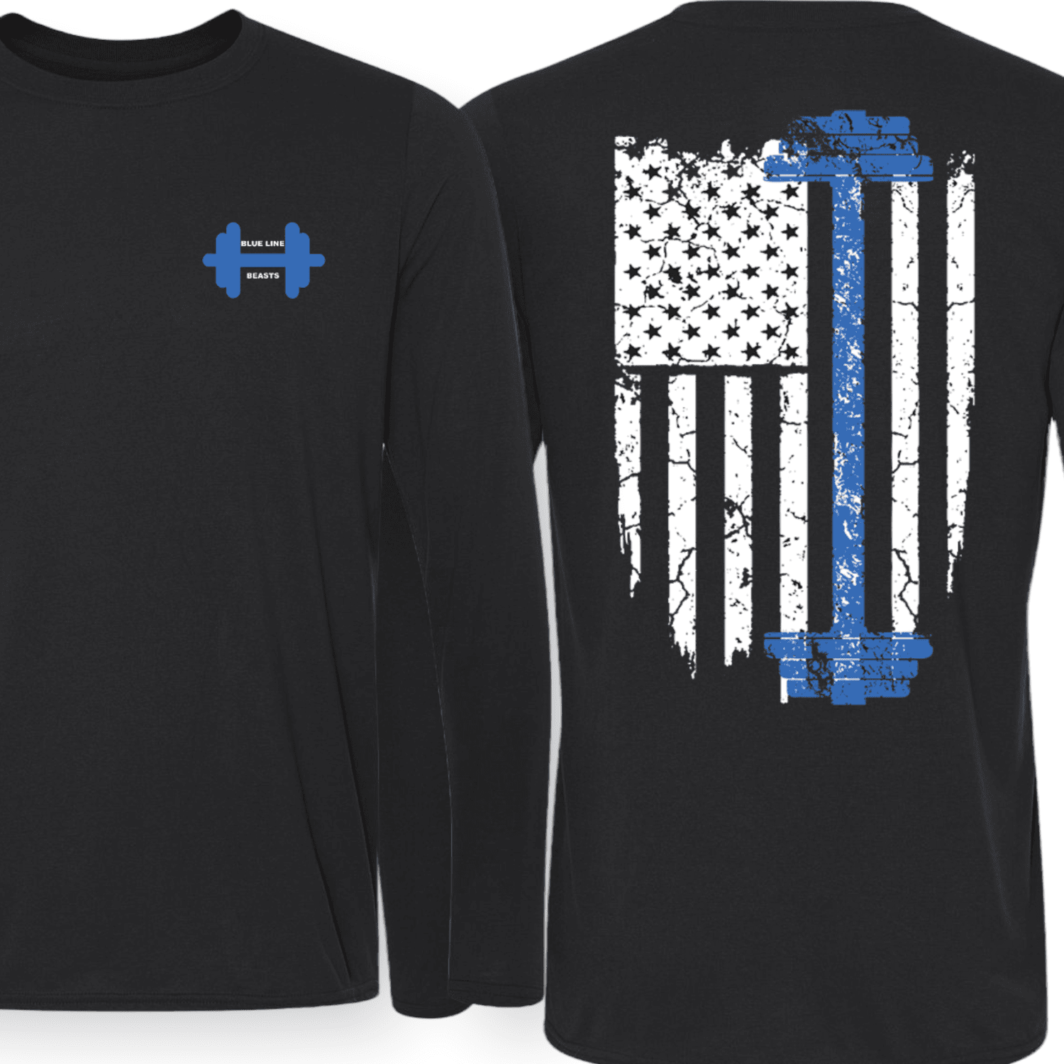 BLB - DUMBBELL FLAG, MOISTURE WICKING LONG SLEEVE TEE, BLACK