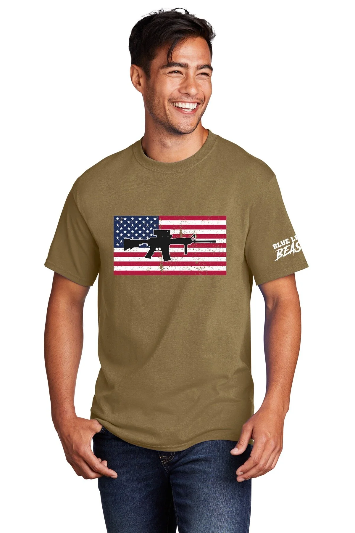 BLB - USA FLAG/RIFLE, TEE - COYOTE BROWN