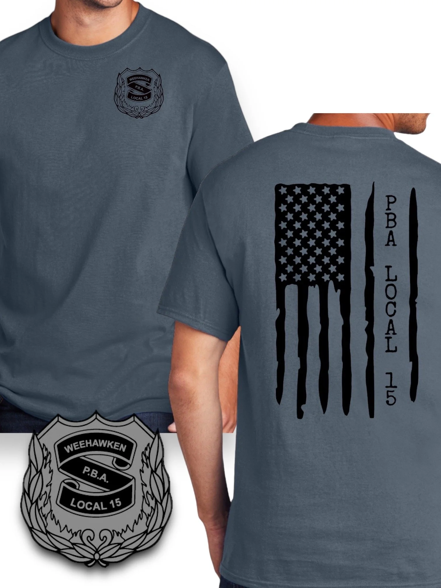 WPBA15 - PBA Local 15 Flag - Tee, Steel Blue