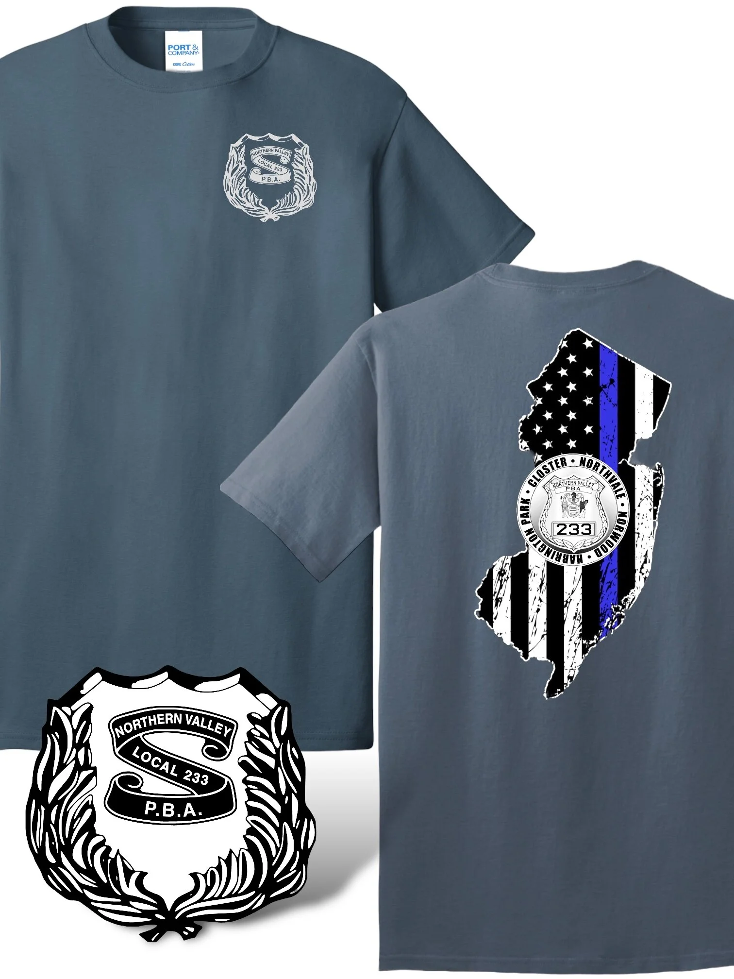 PBA 233 - T-SHIRT, STEEL BLUE (NJ BACK)