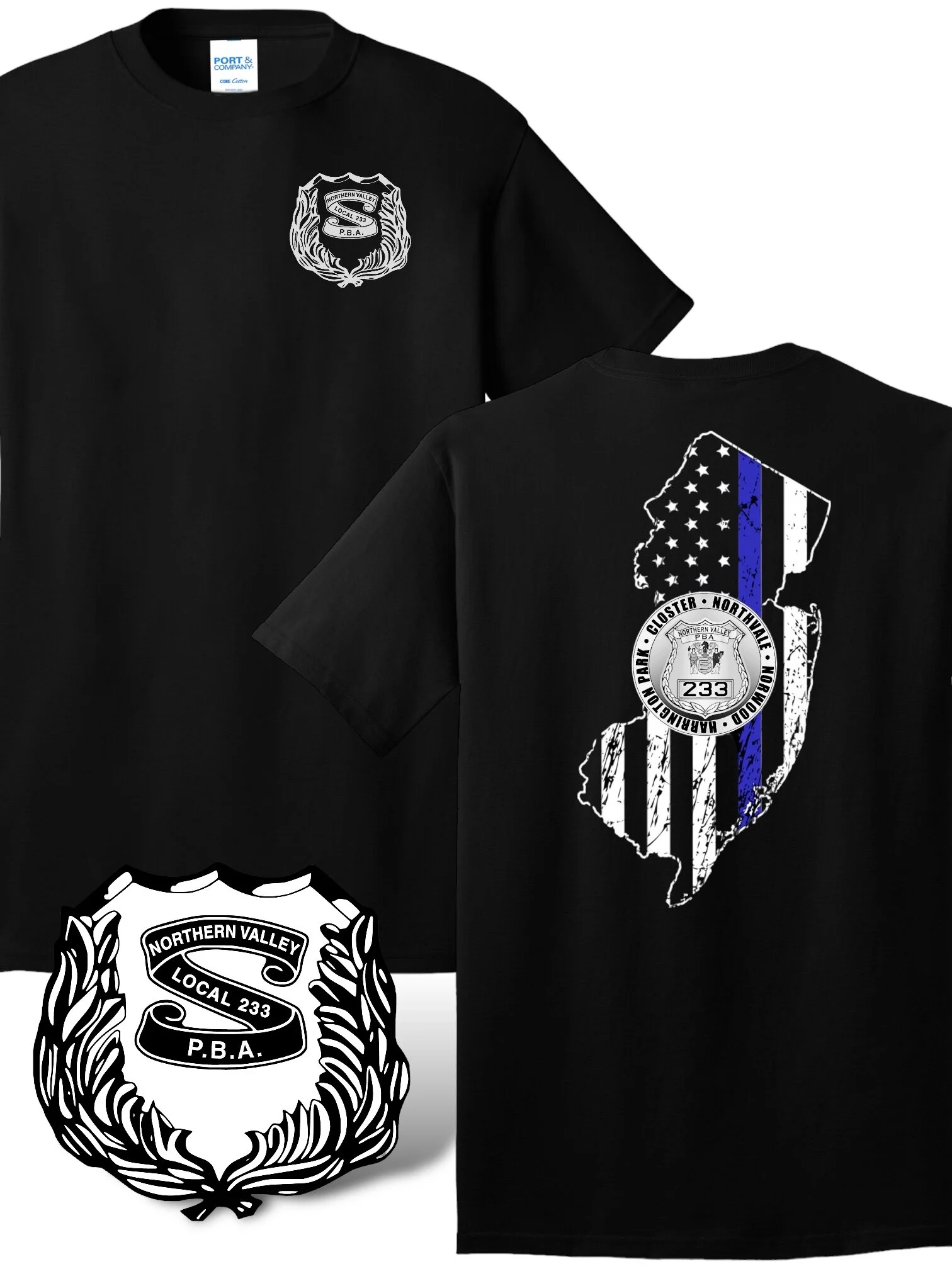 PBA 233 - T-SHIRT, BLACK (NJ BACK)