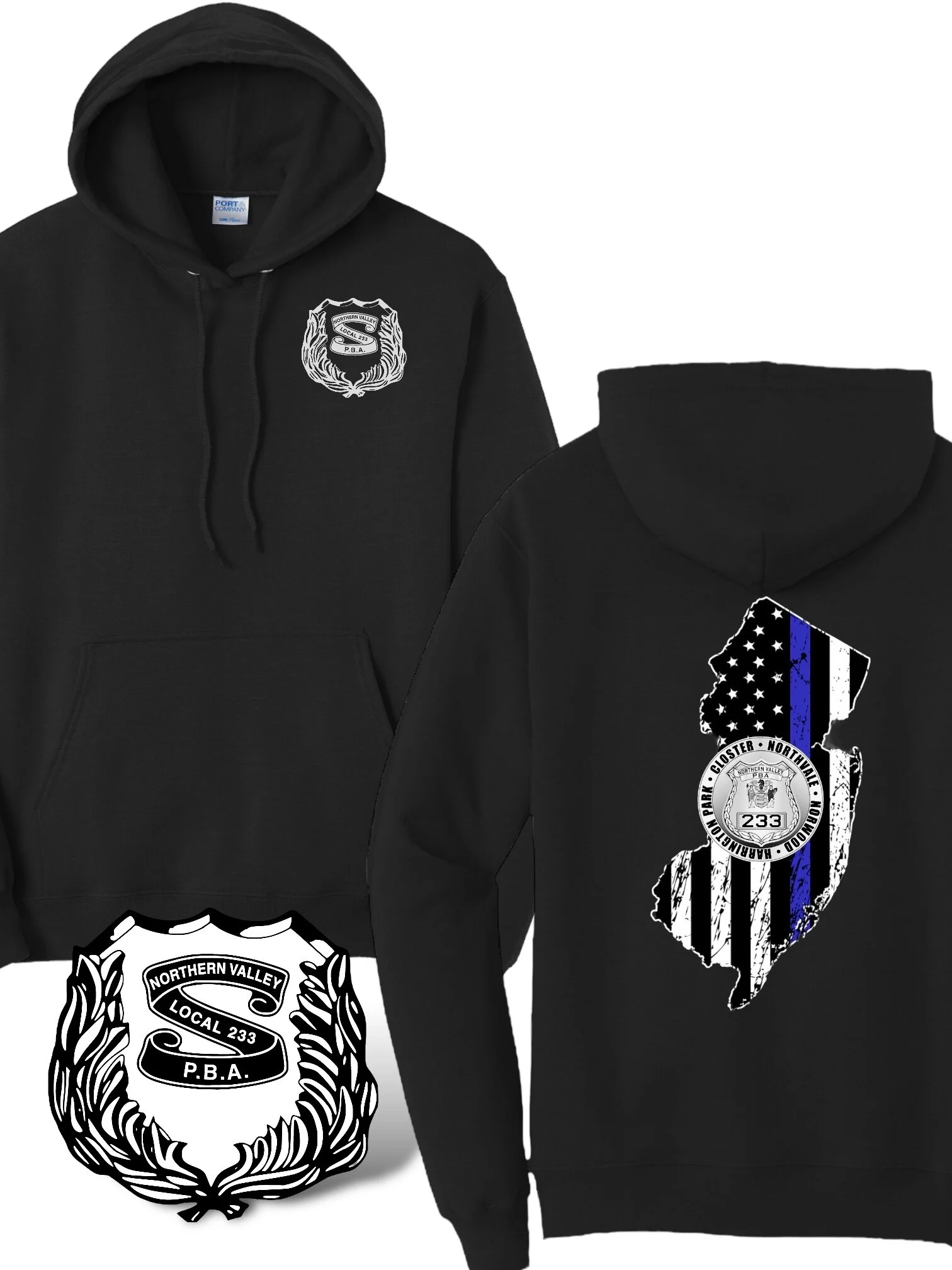 PBA 233 - HOODIE, BLACK (NJ BACK)